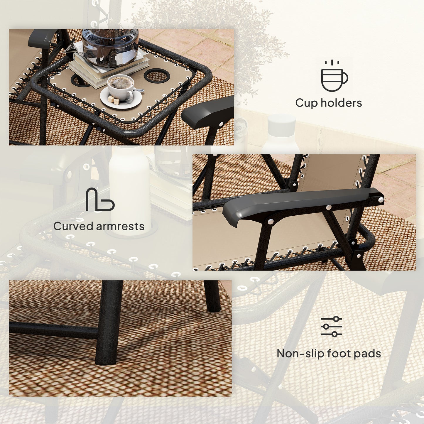Outsunny Three Piece Garden Table And Chair Set In Khaki With Powder Coated Steel Frame And Textiline Fabric