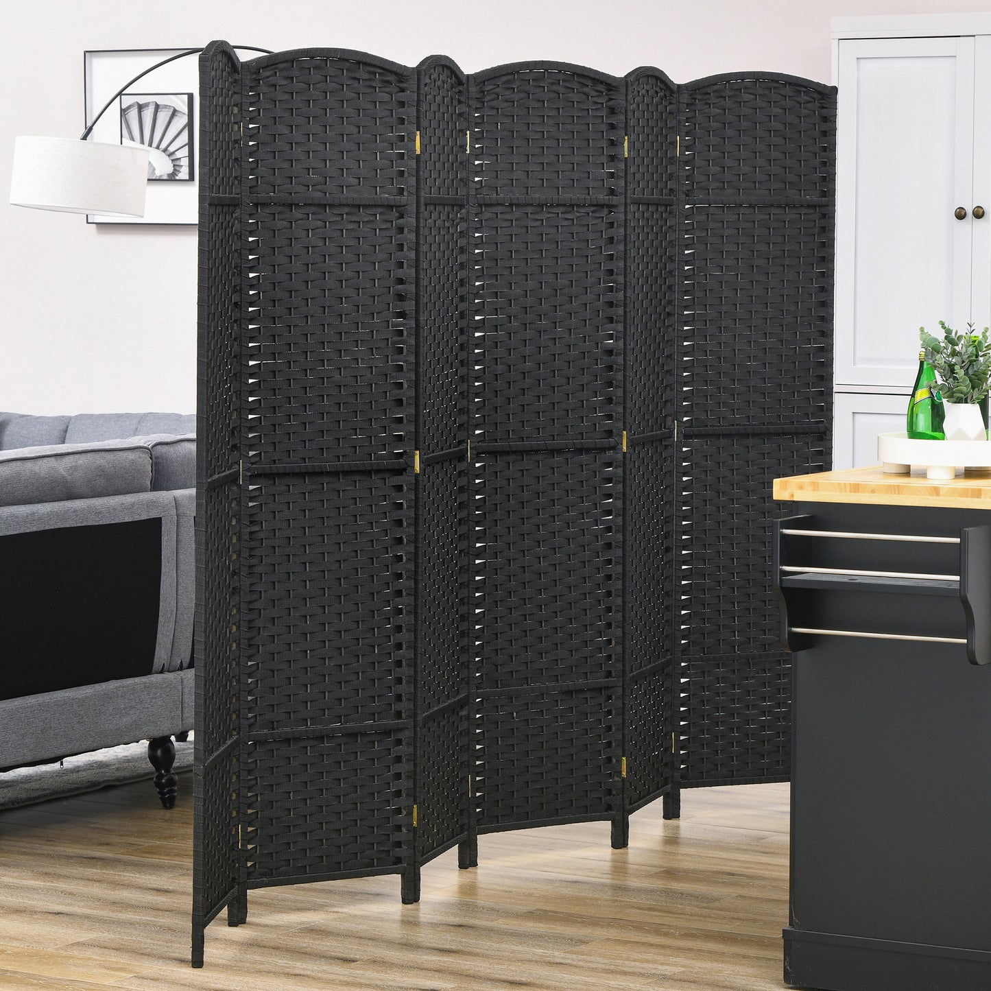 HOMCOM 6 Panel Folding Room Divider Freestanding Privacy Screen For Living Room Bedroom And Office Black 240 X 170 Cm