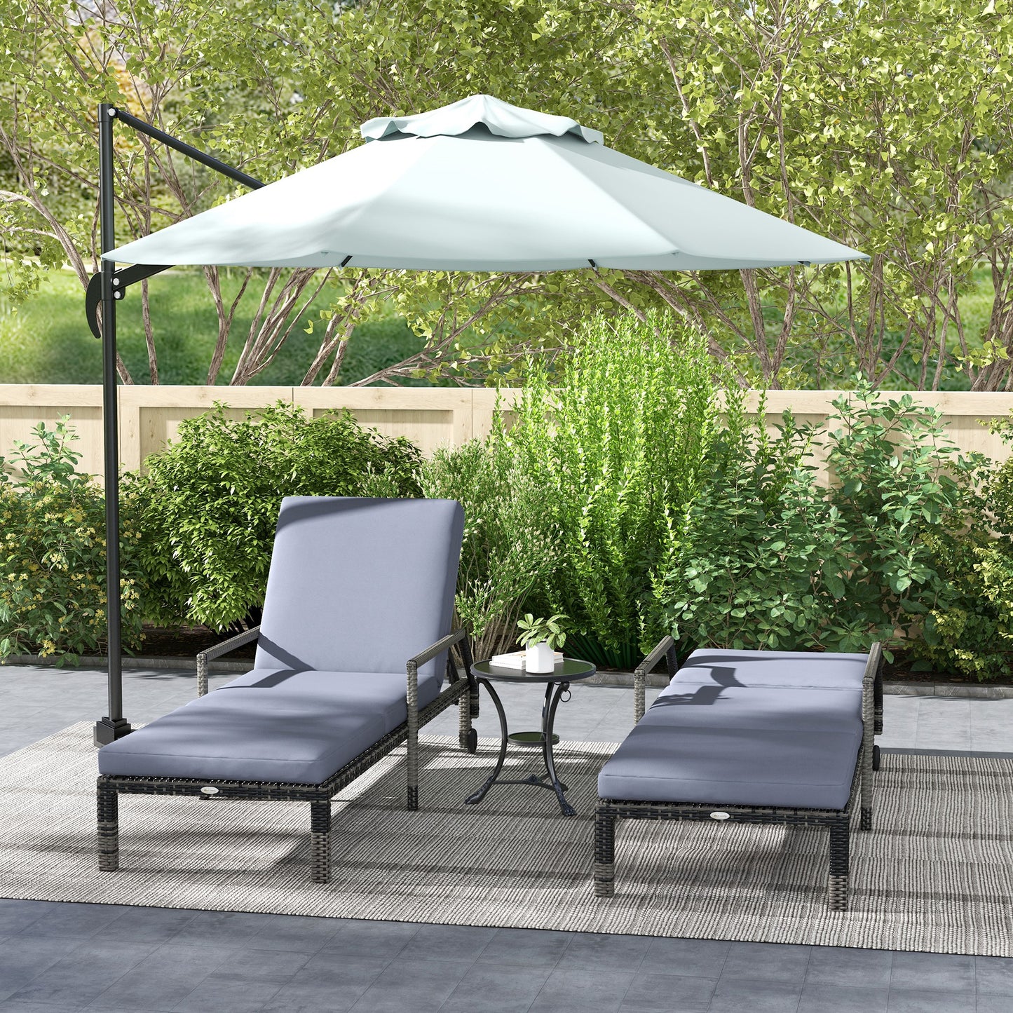 Outsunny Set of 2 Dark Grey Adjustable Rattan Sun Loungers with Wheels and Cushions - ALL4U RETAILER LTD