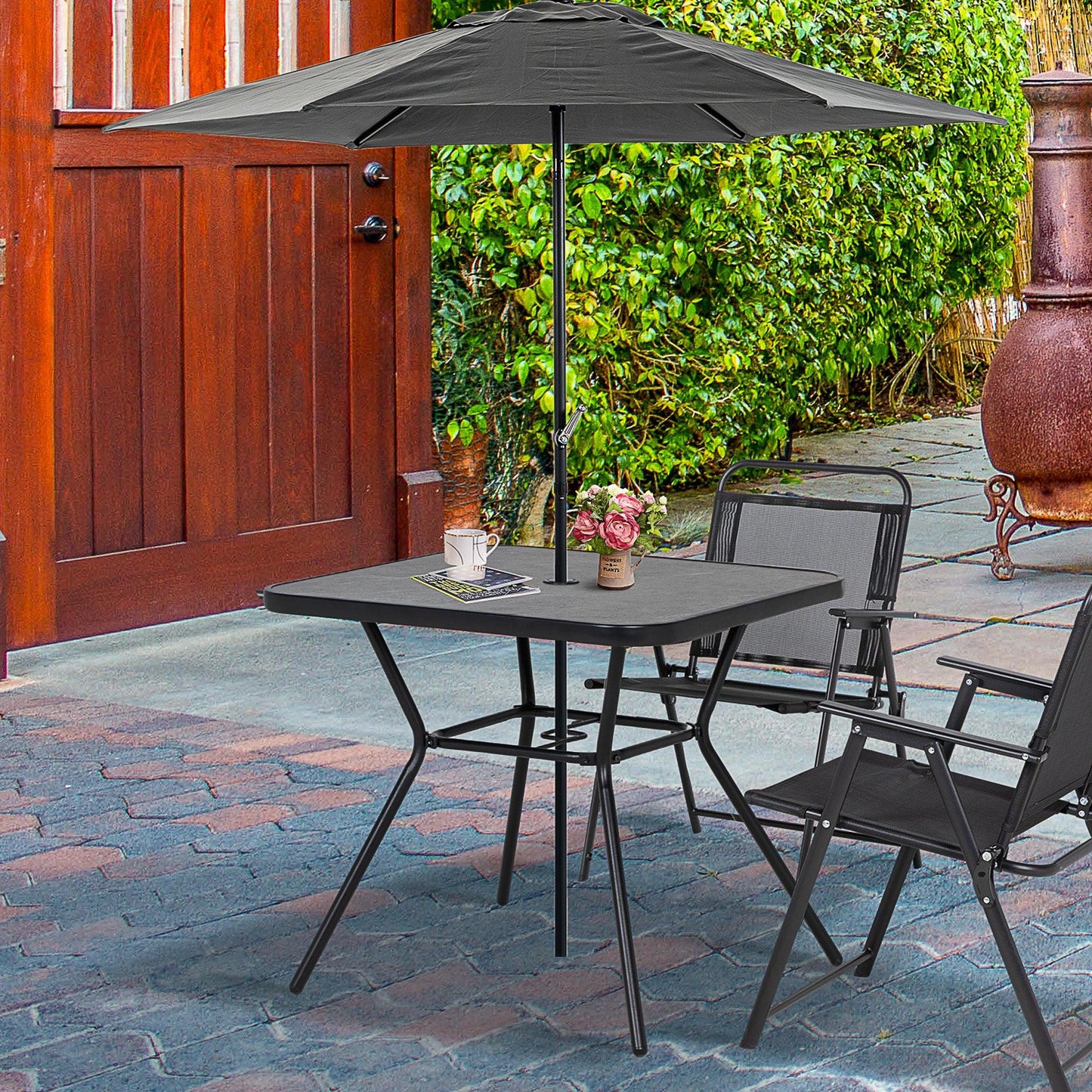 Outsunny Square Outdoor Table, Patio Bistro Coffee Table with Faux-marbled Top and 42mm Umbrella Hole for Garden - ALL4U RETAILER LTD