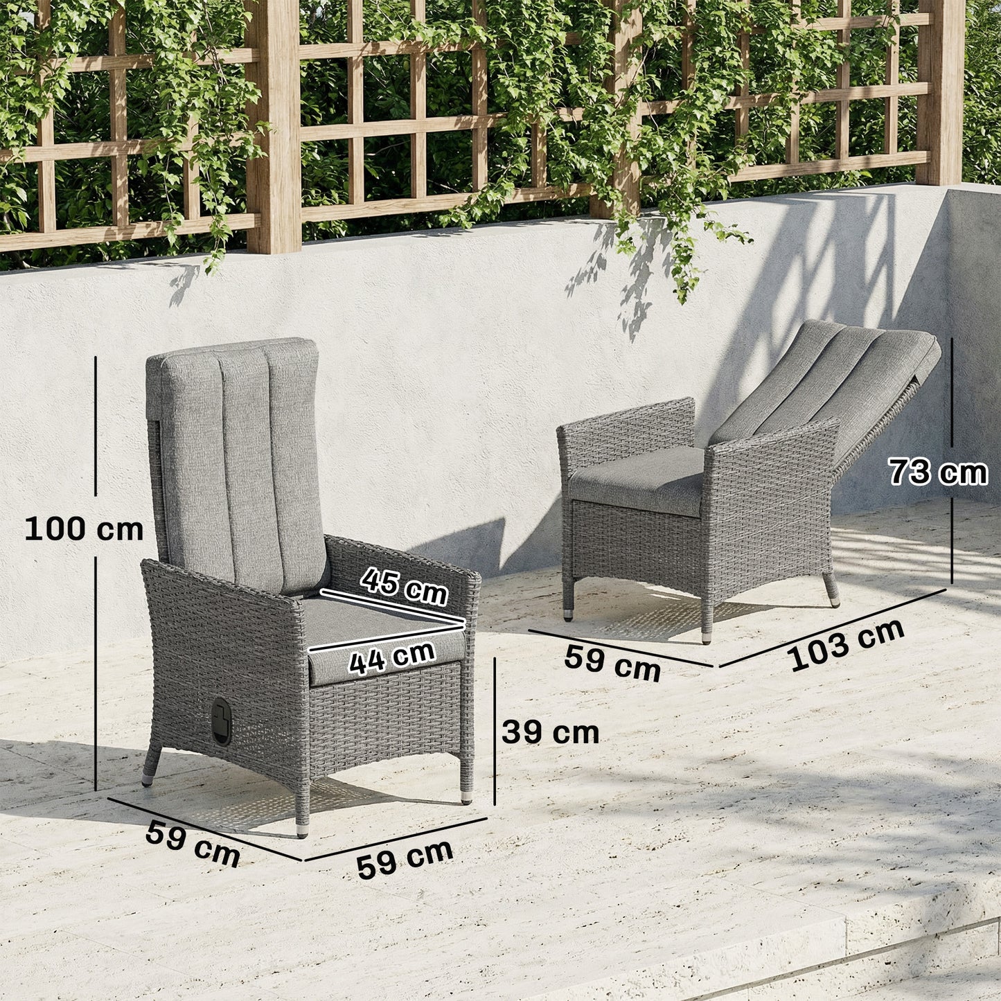 Outsunny 105 To 150 Degree Reclining Rattan Chair With Cushioned Seat Outdoor Light Grey