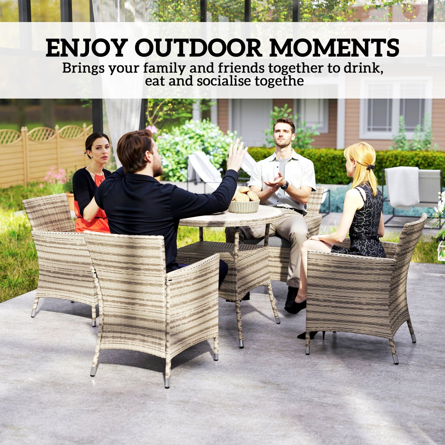 Outsunny Five Piece Rattan Garden Set With Two Tier Table Grey Outdoor Patio Furniture