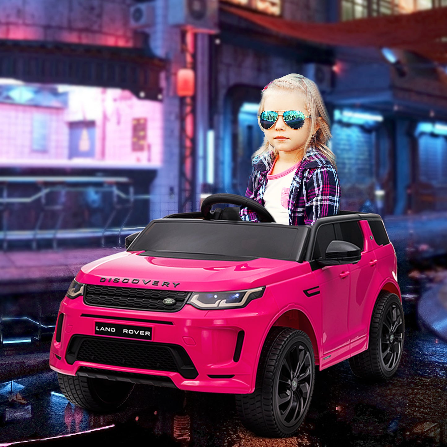 AIYAPLAY Licensed Pink 12V Land Rover Discovery Sport Kids Ride-On Car with Remote Control, Lights, Music & Horn for Ages 3-6