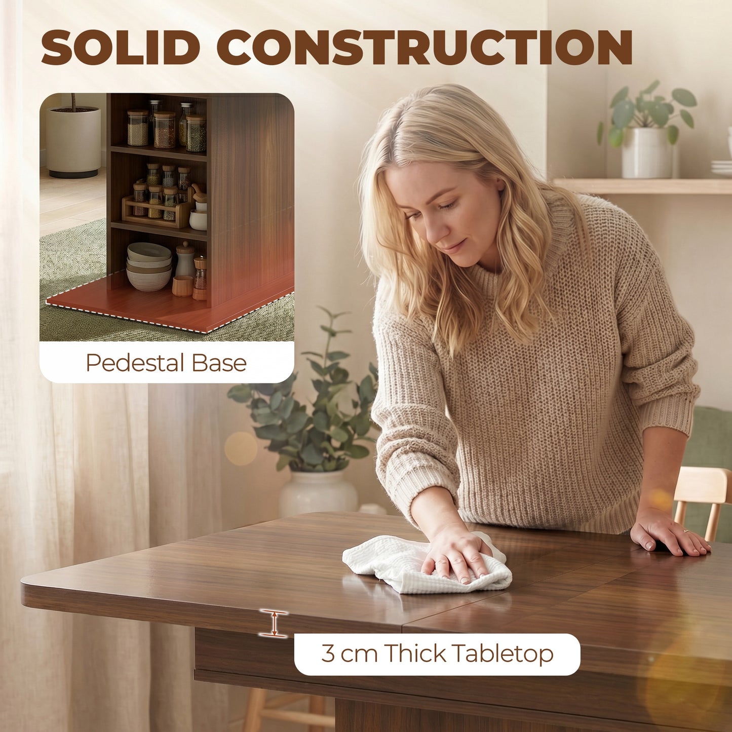 HOMCOM Extendable Dining Table 110 to 130 cm for 4 to 6 People with 6 Open Shelves Walnut Brown