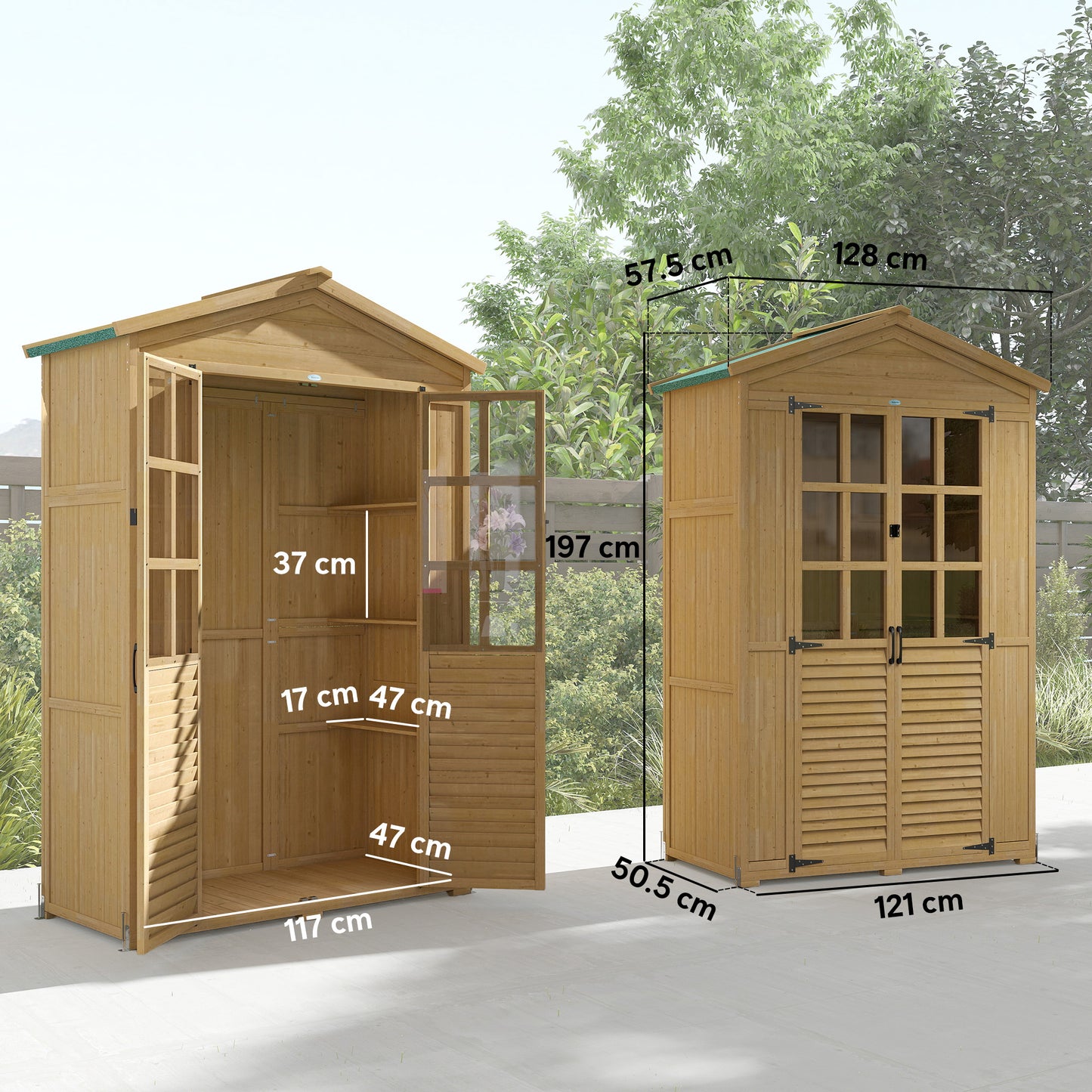 Outsunny Outdoor Wooden Storage Cabinet Shed With Acrylic Windows For Patio Garden Tools Light Brown
