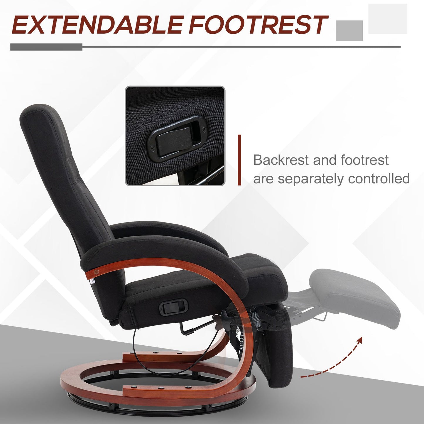 HOMCOM 135 Degree Manual Reclining Swivel Chair With Footrest Black For Office And Living Room