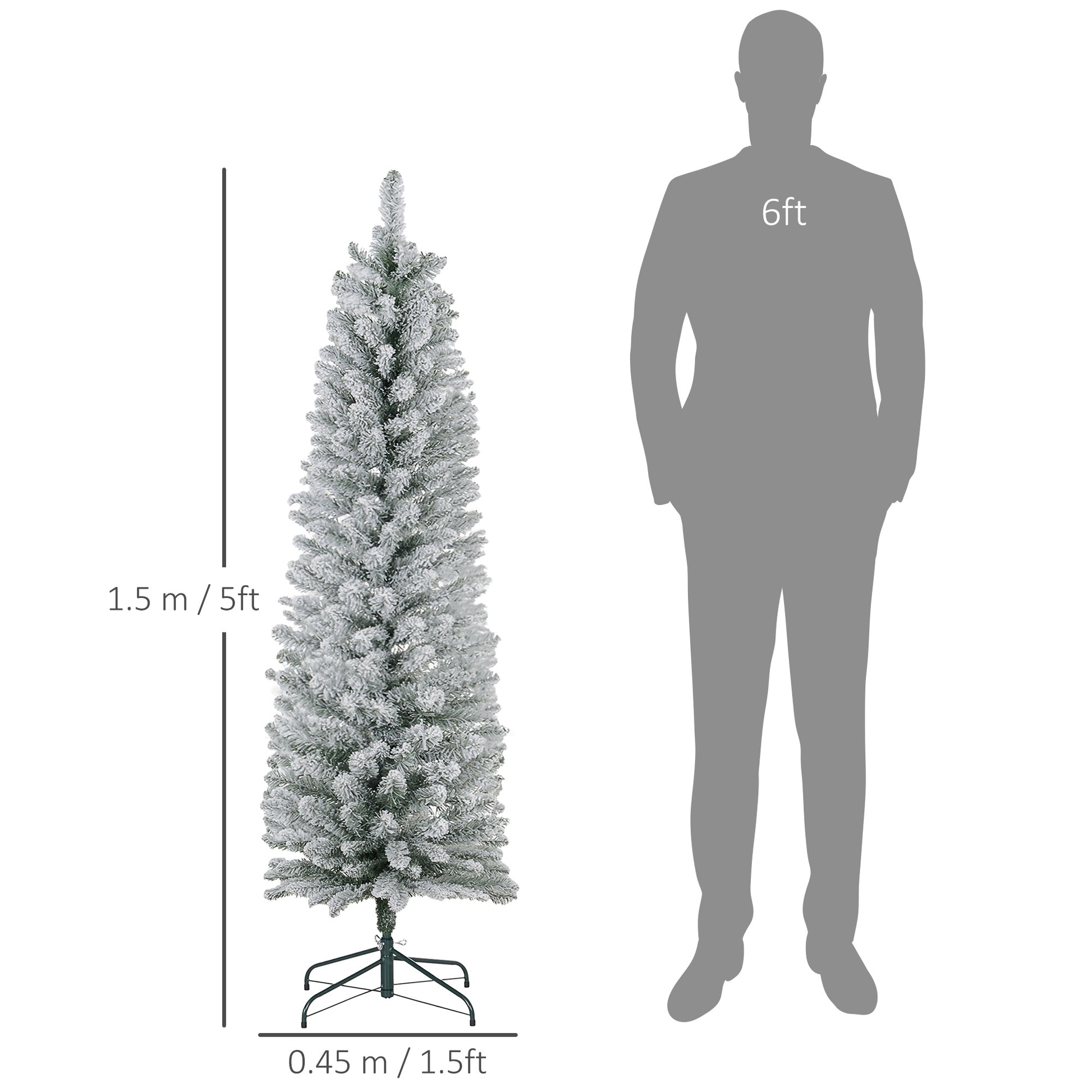 HOMCOM Slim 6ft Snow-Flocked Pencil Christmas Tree with 329 Tips and Metal Base - ALL4U RETAILER LTD