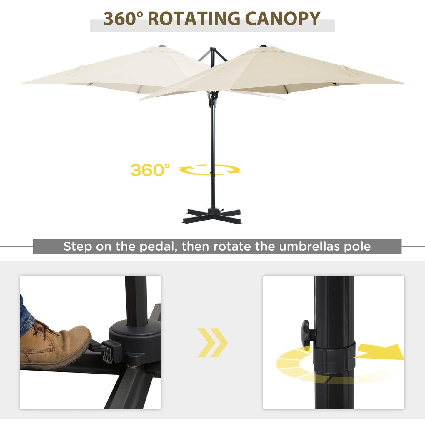 Outsunny Square Cantilever Roma Parasol 360° Rotation w/ Hand Crank, Cream White - ALL4U RETAILER LTD