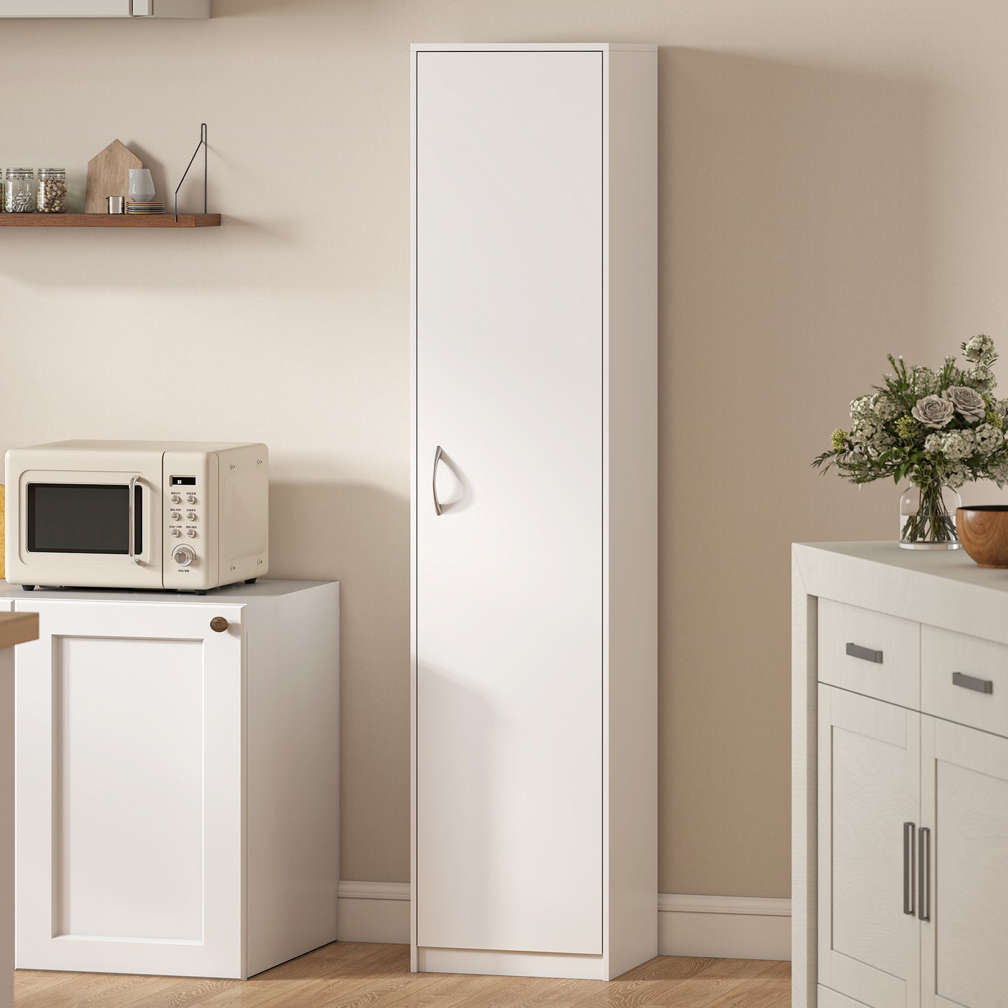 HOMCOM 180cm Tall Kitchen Cupboard Freestanding 5 Tier Pantry Storage Cabinet With Adjustable Shelves White