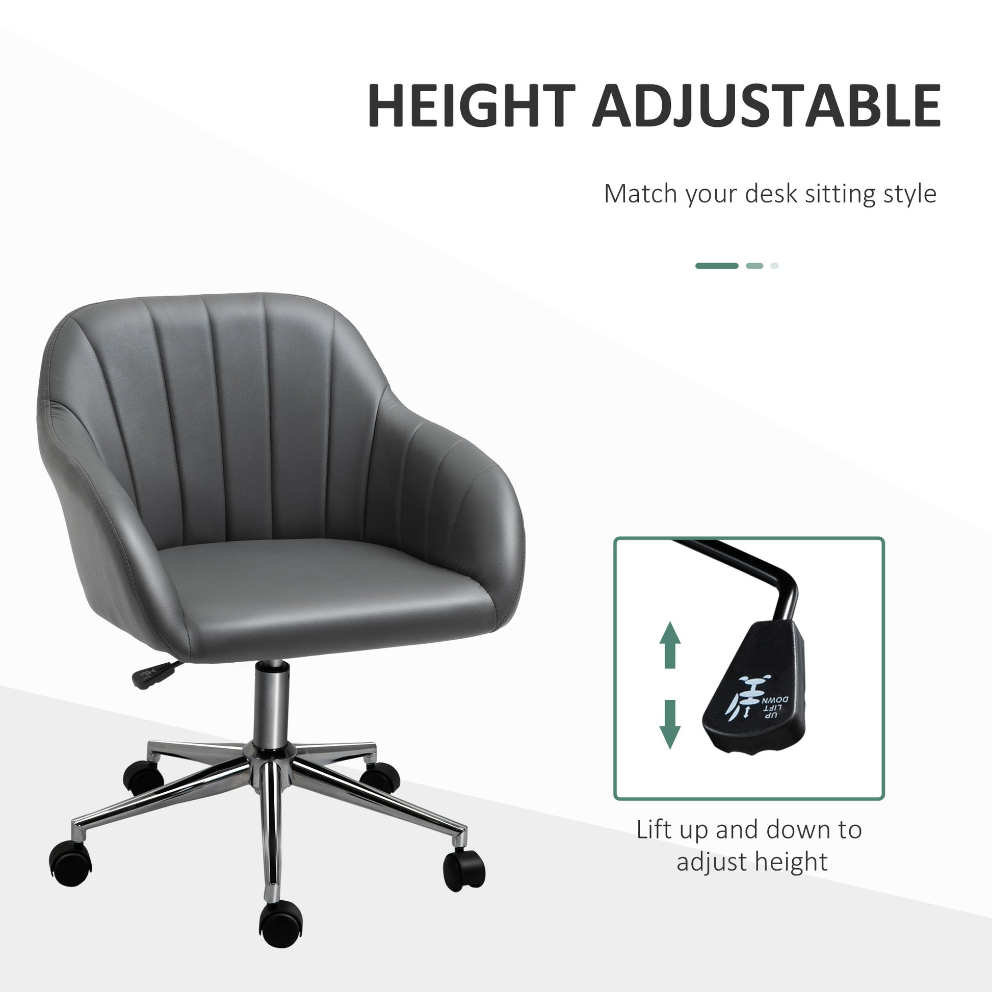 Vinsetto Stylish Grey Faux Leather Swivel Office Chair with Ergonomic Design and Armrests for Home and Office Use - ALL4U RETAILER LTD