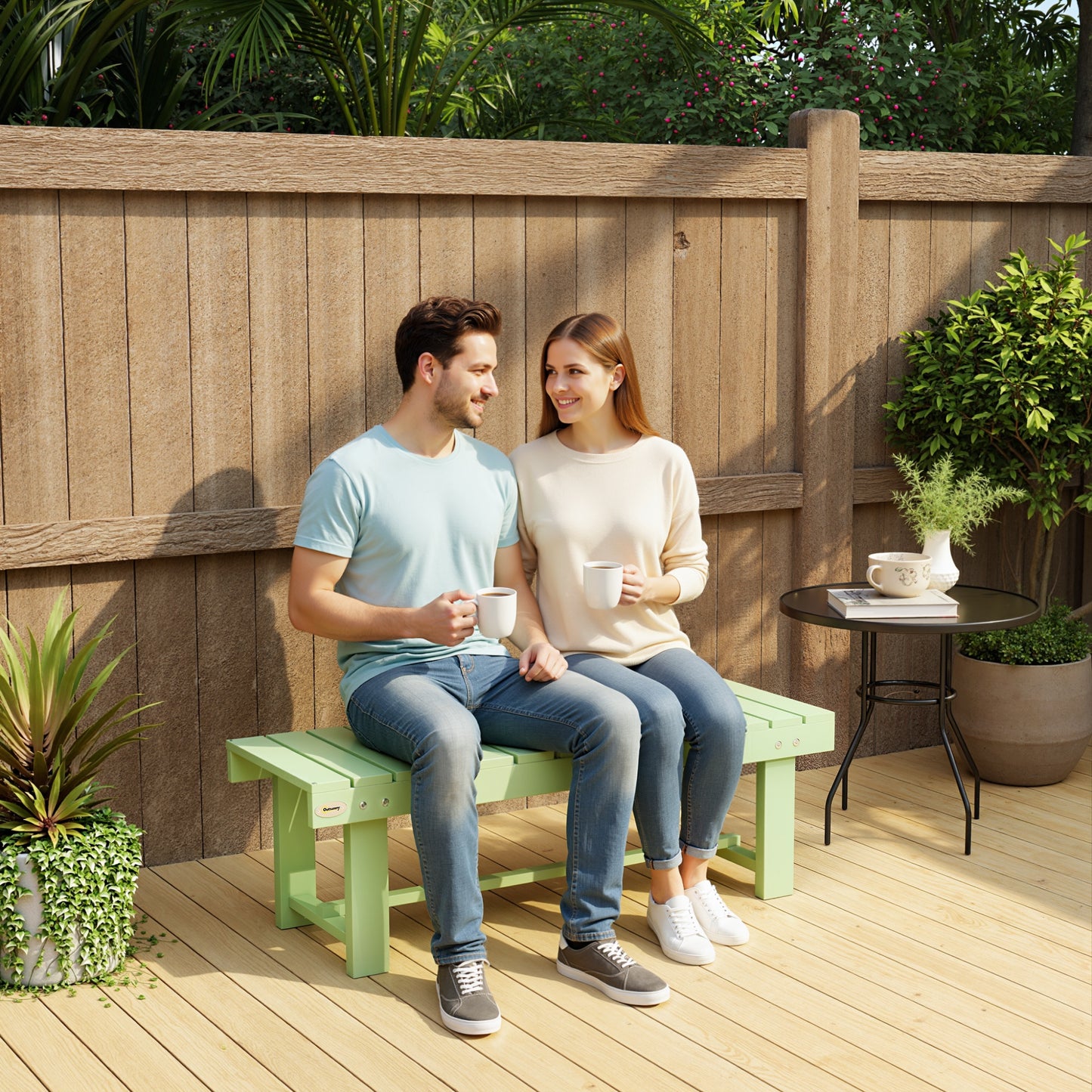 Outsunny Solid Fir Wood Garden Bench Backless Outdoor Loveseat With Slatted Seat Light Green