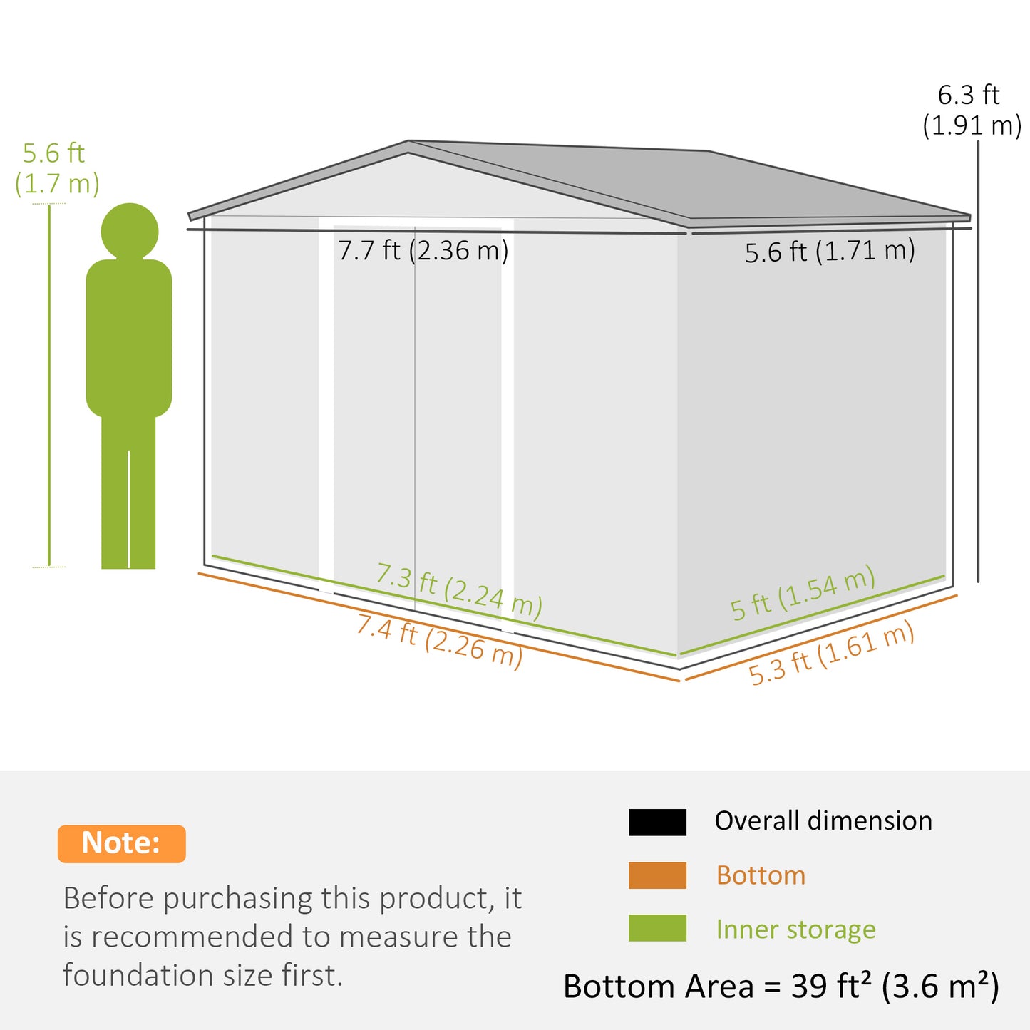 Outsunny 8 By 6 Feet Galvanised Steel Shed With Double Doors Green Garden Storage
