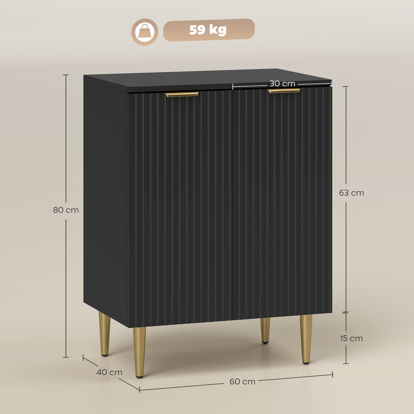 HOMCOM Sideboard Buffet Cabinet Modern Kitchen Storage Cabinet With Adjustable Shelves And Metal Legs Black