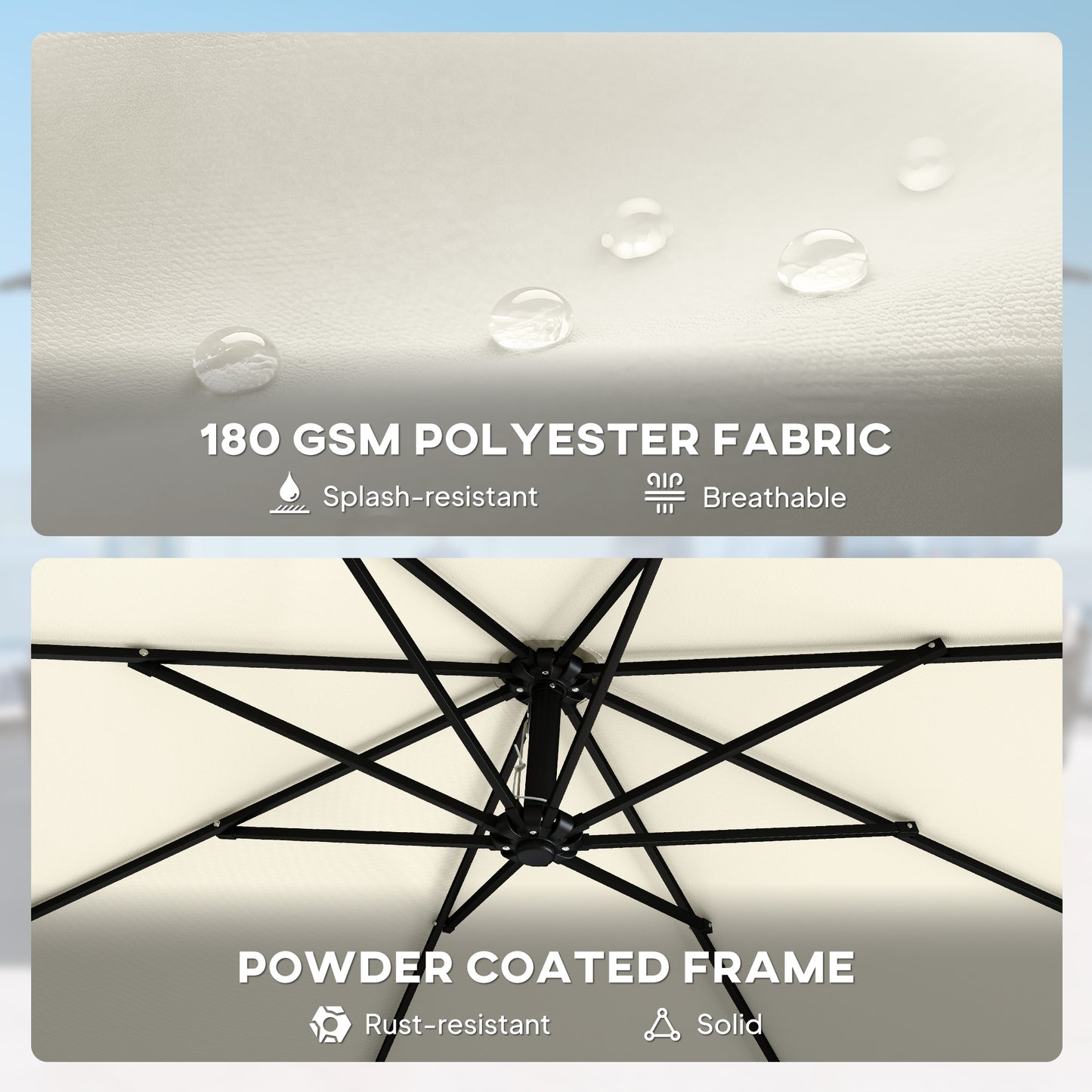 Outsunny 3m Cantilever Parasol With Cross Base And Sandbag 360 Degree Rotating Overhanging Arm Cream White