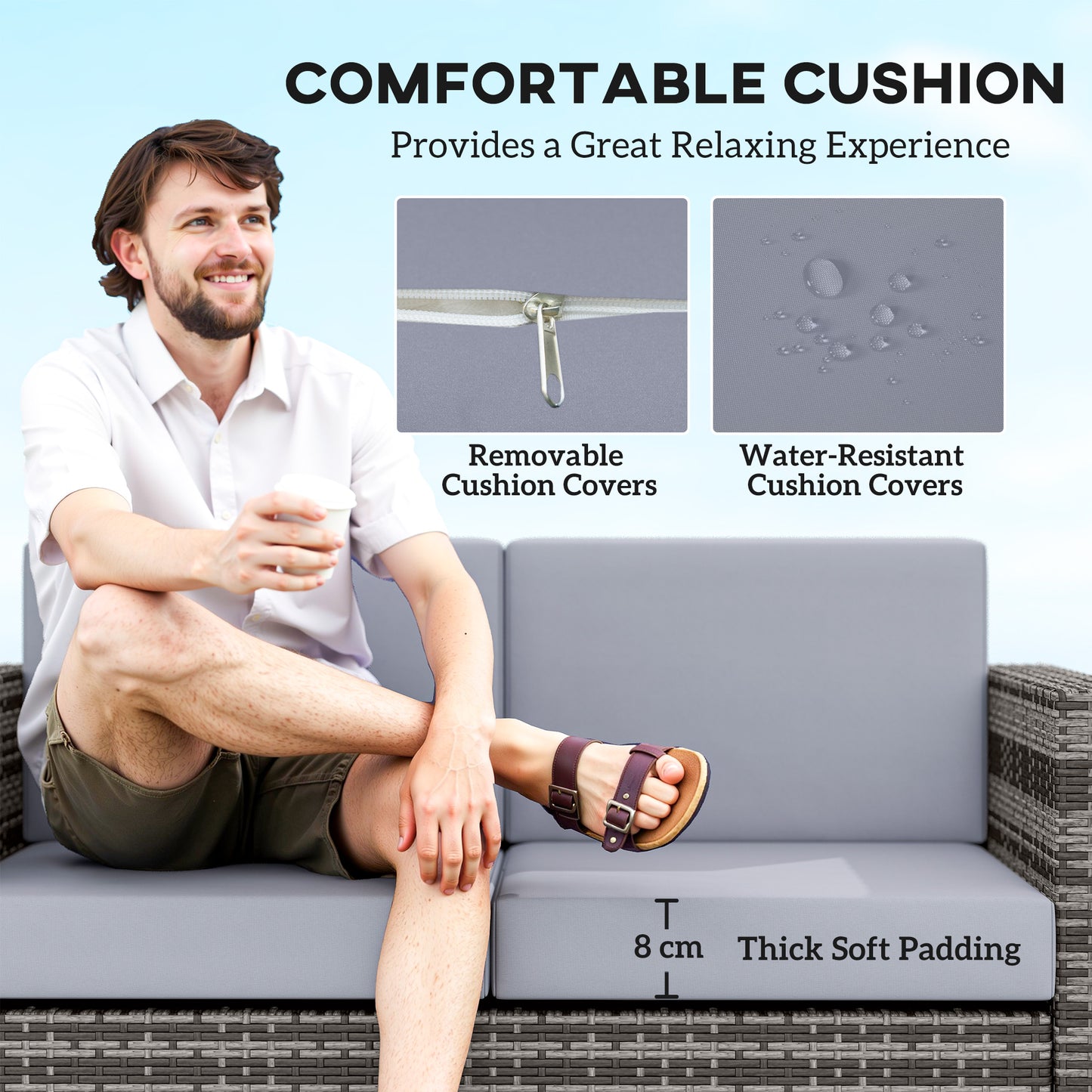 Outsunny Rattan Loveseat 2 Seater Garden Furniture With Cushions And Armrests Water Resistant Wicker Patio Grey Mix