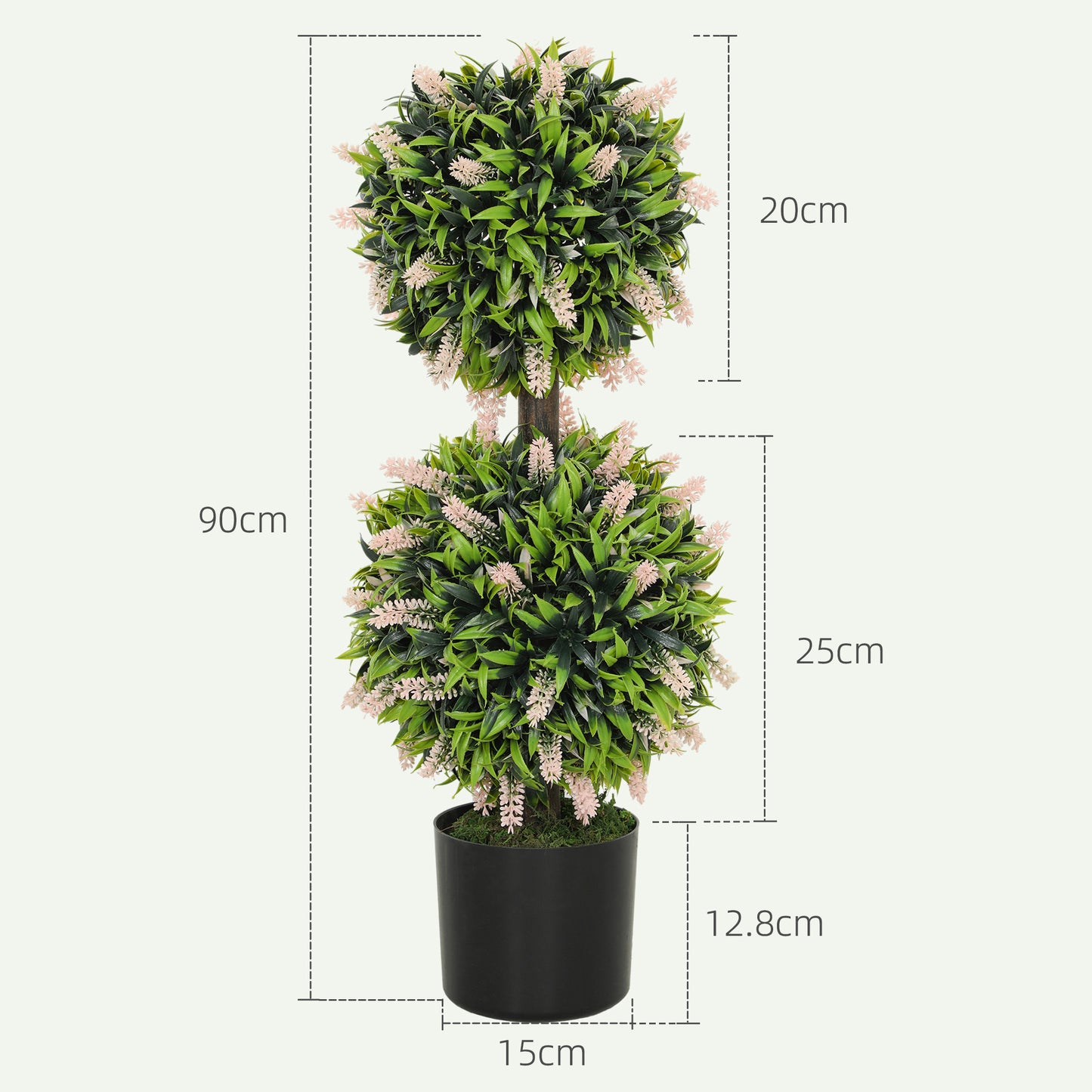 HOMCOM Set Of 2 Decorative Ball Tree Artificial Lavender Plants In Pots 70cm Pink Indoor Outdoor Decor