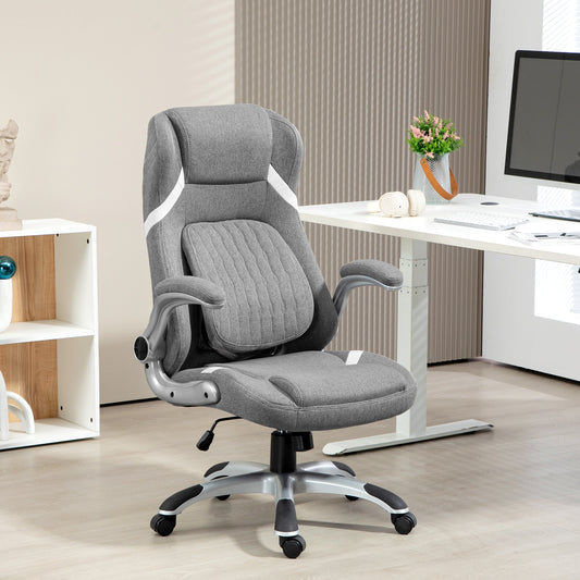 Vinsetto Grey Adjustable Height Office Chair with Tension Control and Linen-Look Upholstery - ALL4U RETAILER LTD