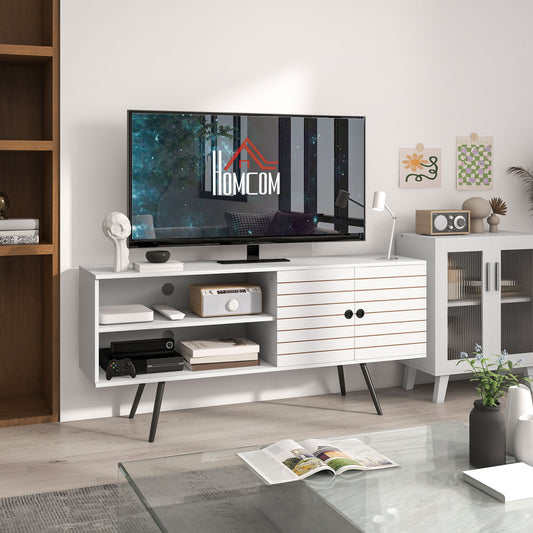 HOMCOM Modern White TV Stand Cabinet for 65 Inch Screens with Open Shelves & Soft-Close Doors - ALL4U RETAILER LTD