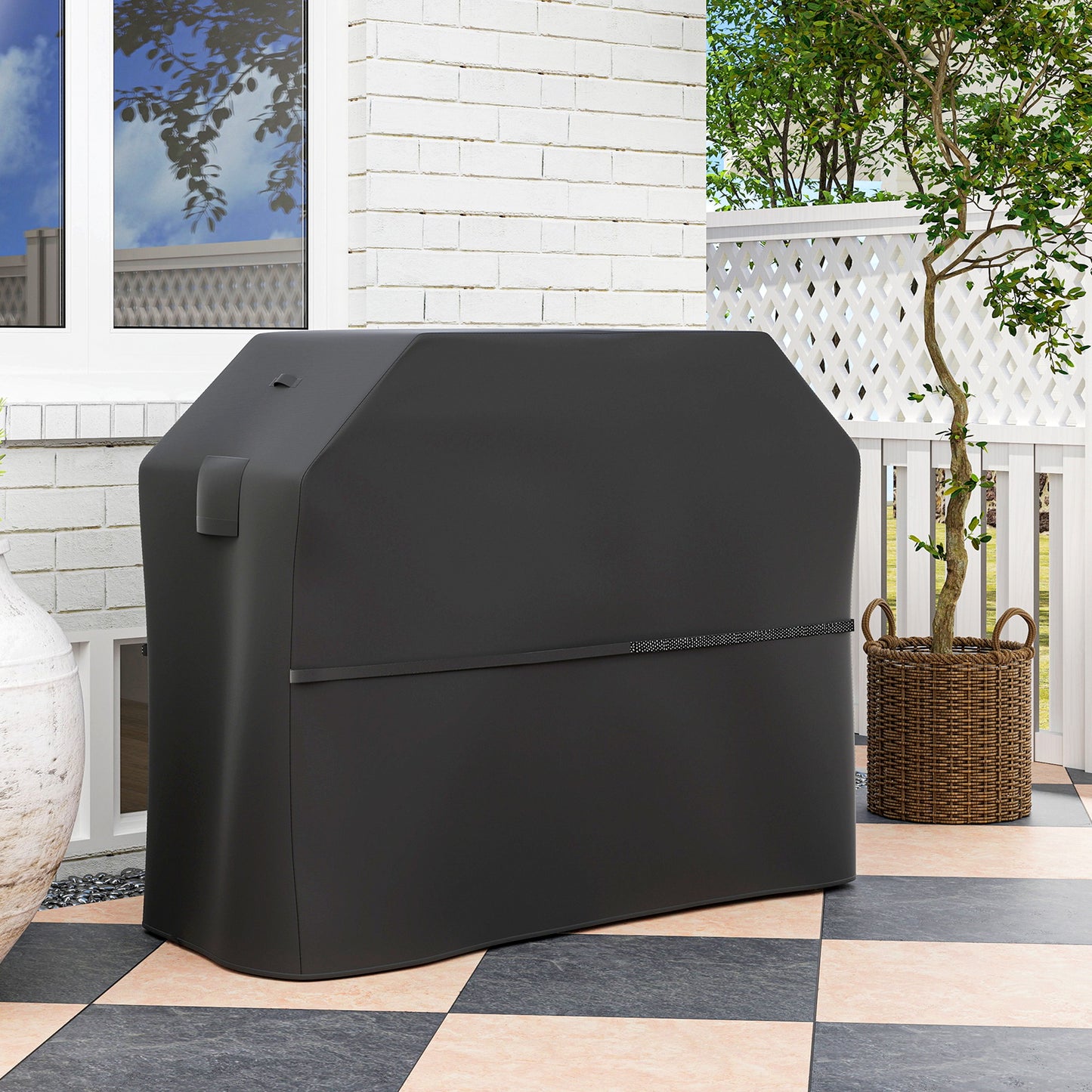 Outsunny Rectangular Gas Grill Cover 600D Oxford Fabric Waterproof Windproof With Hooks 147 x 61 x 122 cm Black