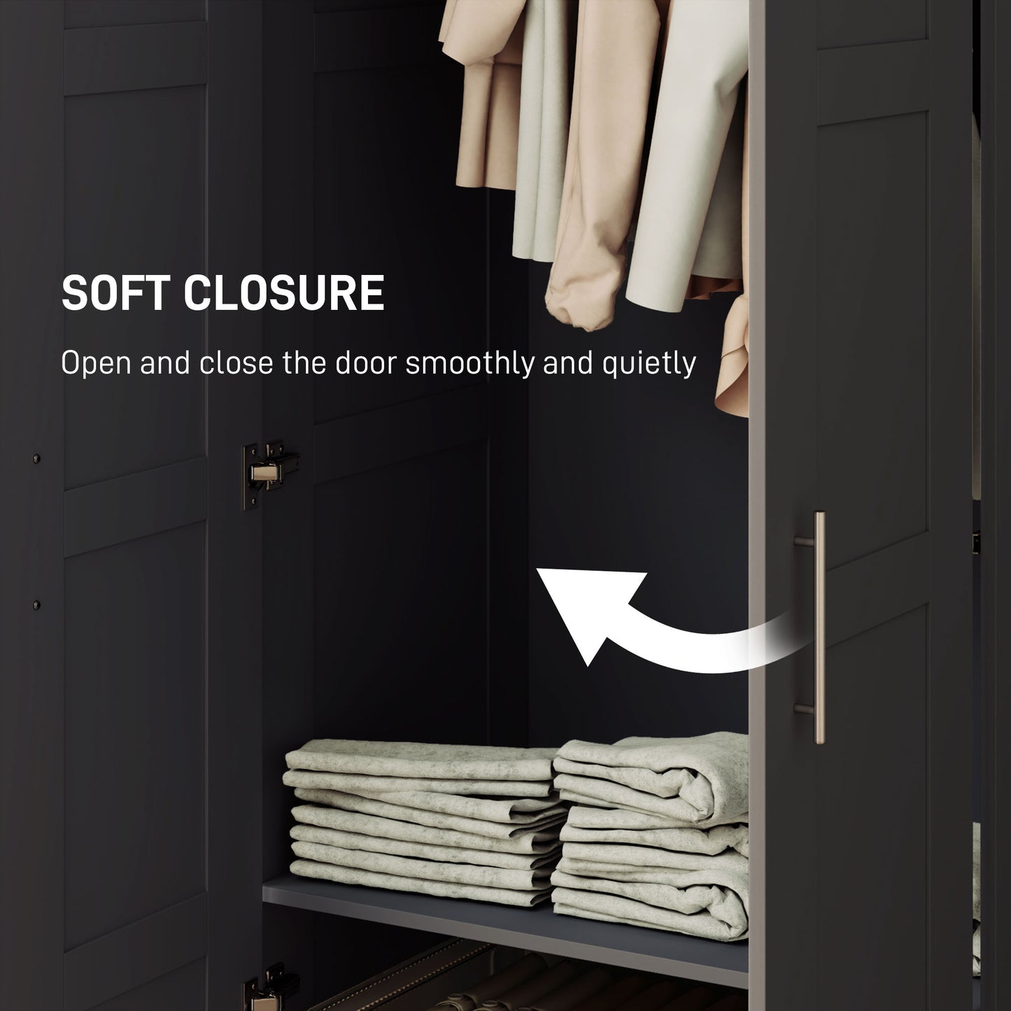 HOMCOM Double Panel Door Wardrobe With Shelves In Black 76cm Hanging Rail And Soft Closing Hinges