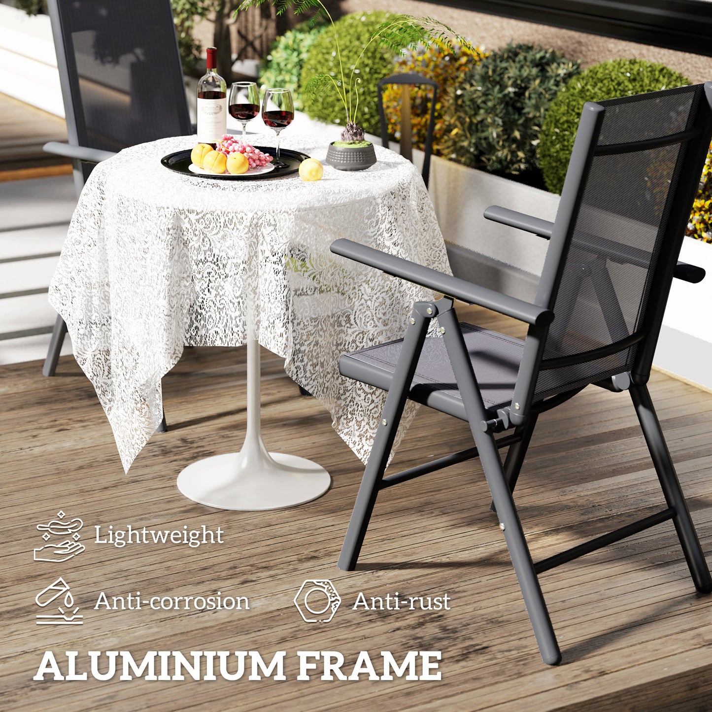 Outsunny 2 Pack Folding Garden Chairs With Aluminium Frame For Outdoor Use And Breathable Mesh Back And Seat