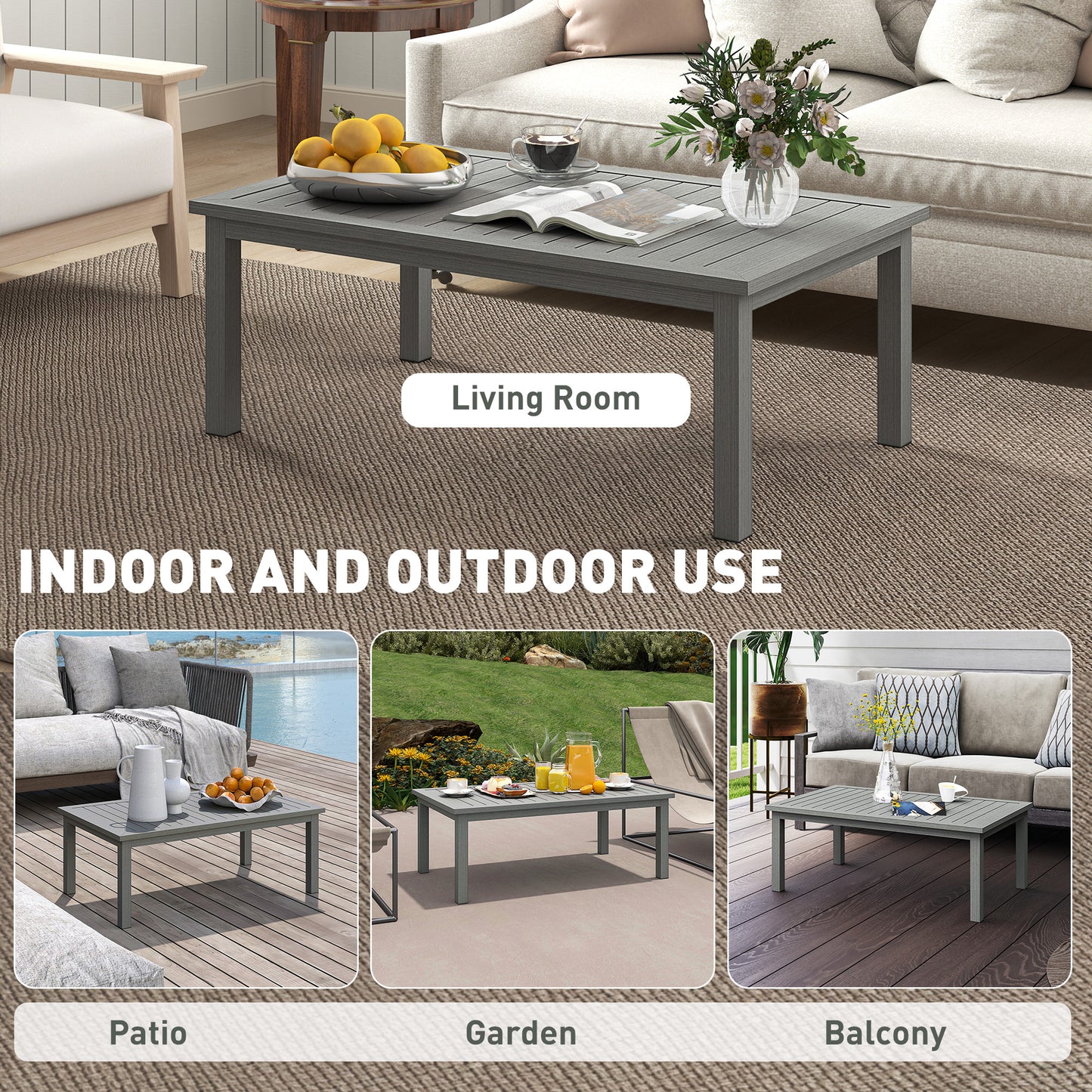 Outsunny 100 Cm By 60 Cm Aluminium Outdoor Coffee Table Grey All Weather Durable Garden Furniture