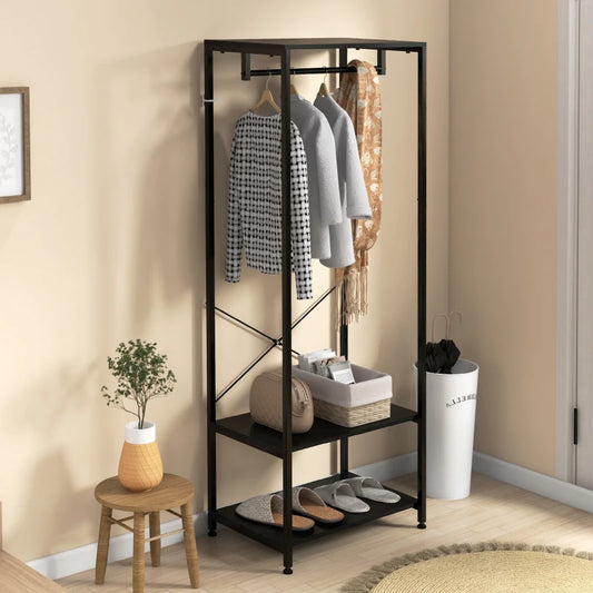 HOMCOM Black Hallway Coat Rack and Shoe Bench Tree – Entryway Organizer - ALL4U RETAILER LTD