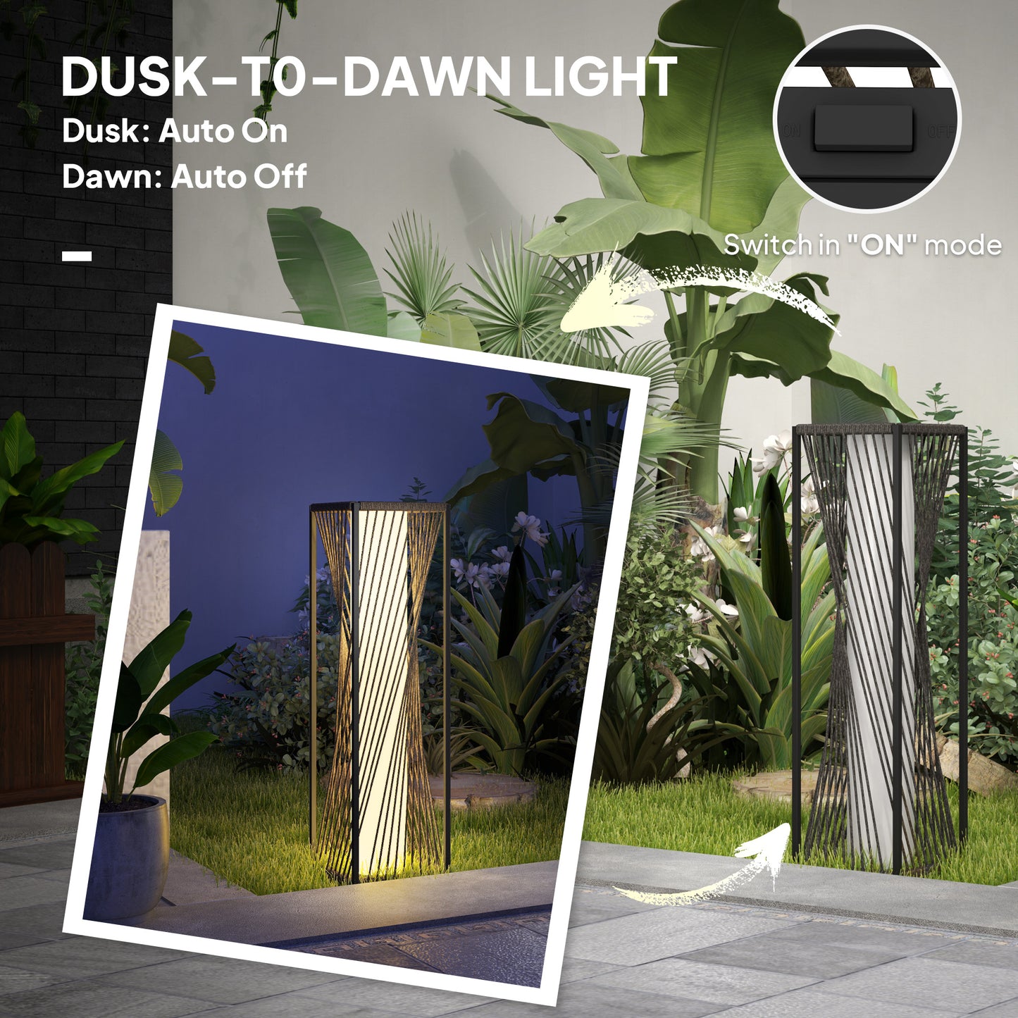 Outsunny 77 cm Solar Rattan Floor Lamp Outdoor Garden Light With Auto On Off LED IP44 Waterproof Grey