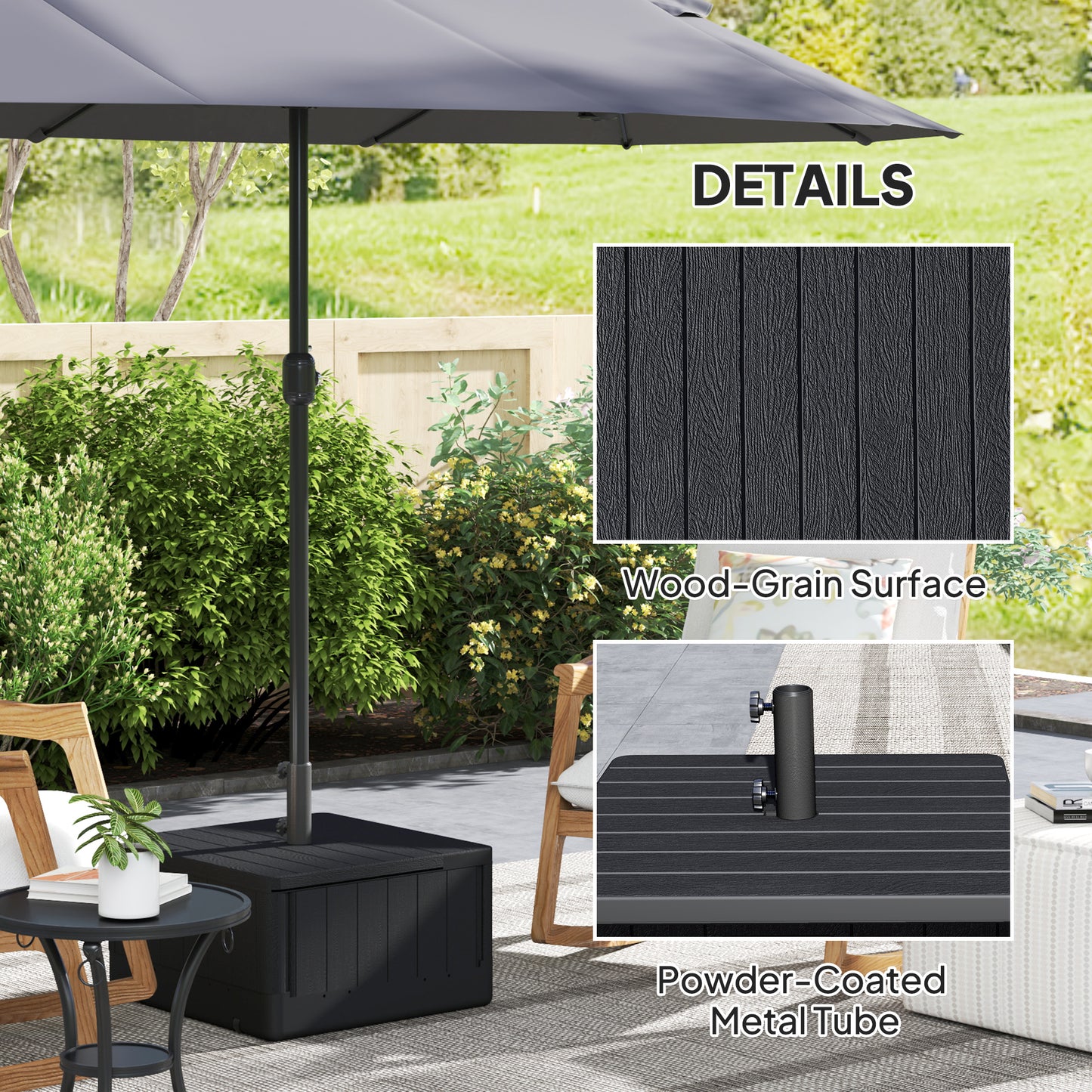 Outsunny Parasol Base With Wheels For 38 And 48 Millimeter Poles Heavy Duty Stand Up To 80 Kg Or 50 Kg Water Black