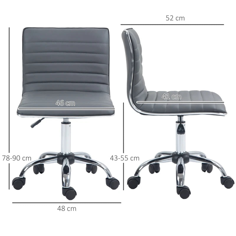 HOMCOM Adjustable Swivel Office Chair - Armless Mid-Back in PU Leather, Chrome Base - Dark Grey - ALL4U RETAILER LTD