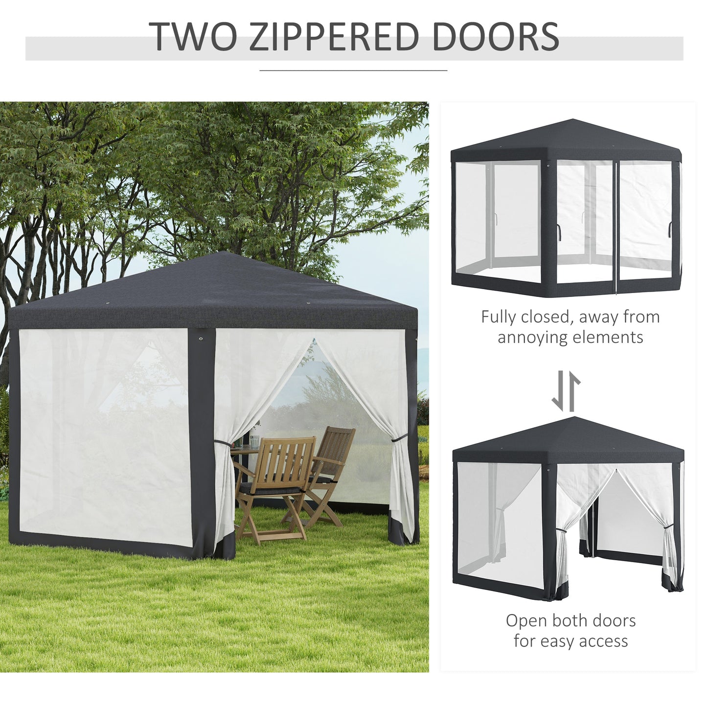 Outsunny 4M Hexagon Gazebo, Netting Party Tent, Patio Canopy Outdoor Event Shelter, Shade Resistant, Dark Grey
