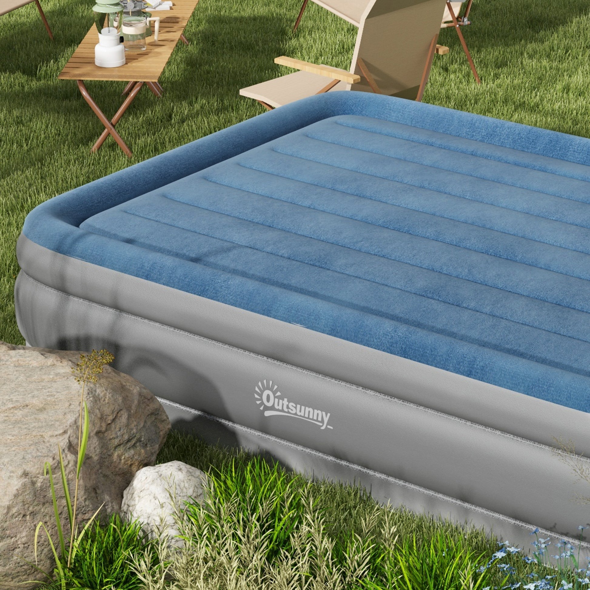 Outsunny Queen-Size Inflatable Air Mattress with Built-In Pump & Convenient Storage Bag - ALL4U RETAILER LTD