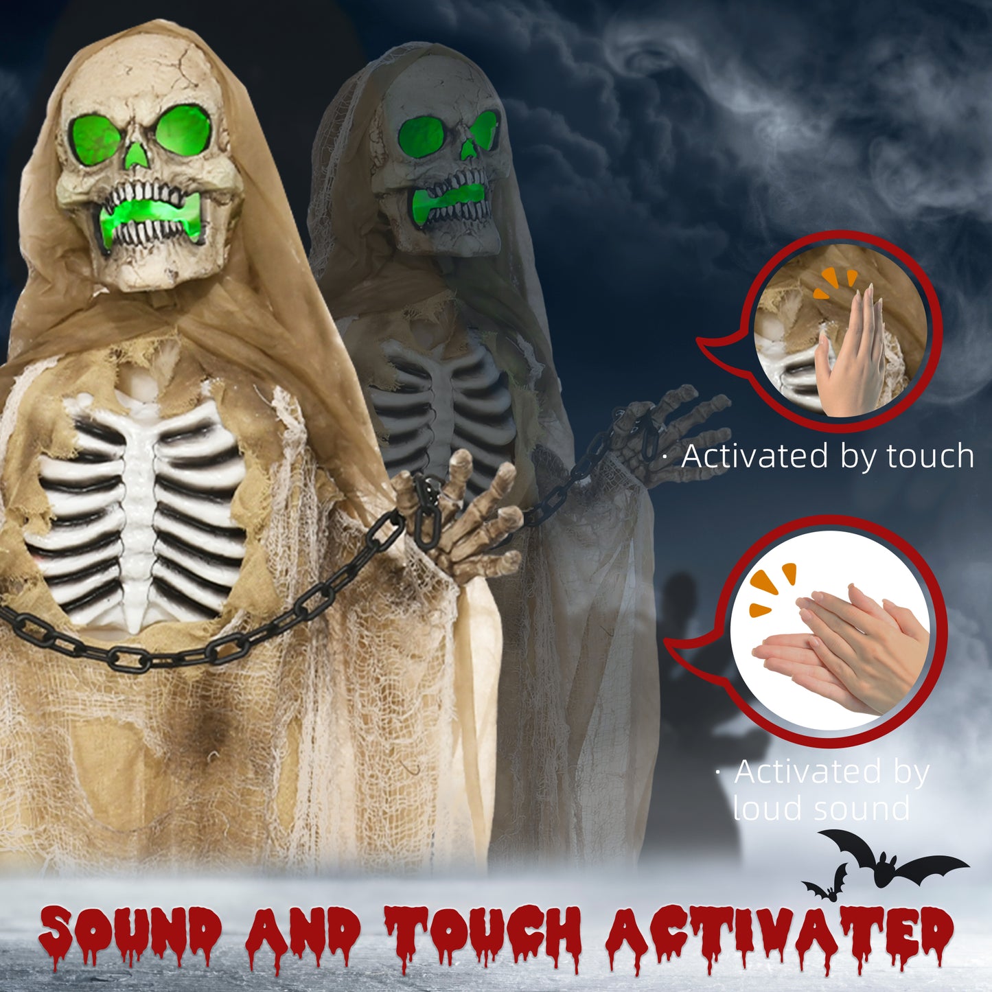 HOMCOM Creepy Animated Hanging Skeleton with Sound and Lights for Halloween Decoration - ALL4U RETAILER LTD