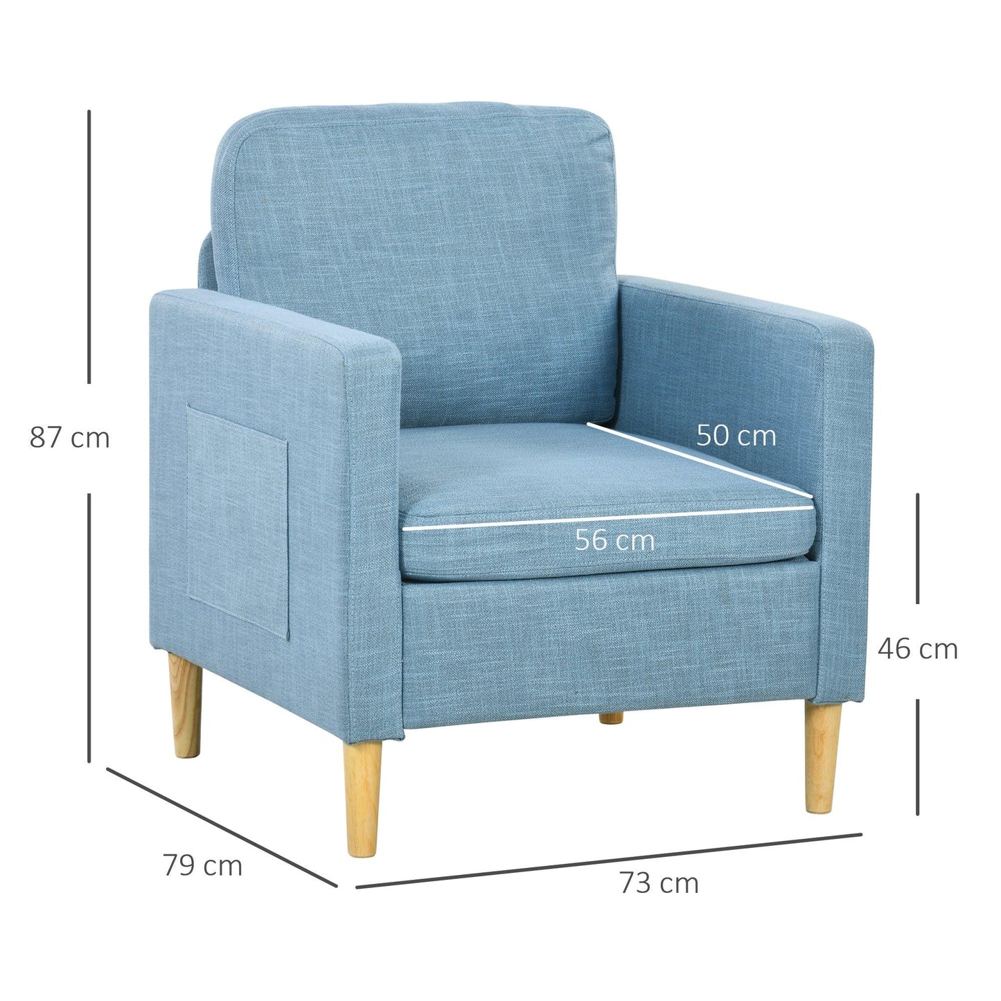 HOMCOM Modern Armchair Upholstered Accent Chair for Bedroom Home Office Blue - ALL4U RETAILER LTD