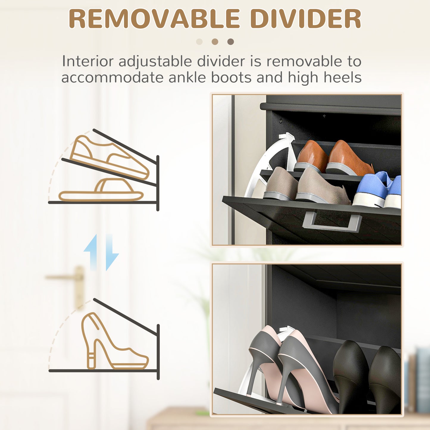 HOMCOM Two-Drawer Minimalistic 10-Shoe Cabinet For Narrow Spaces With Adjustable Shelves In Black