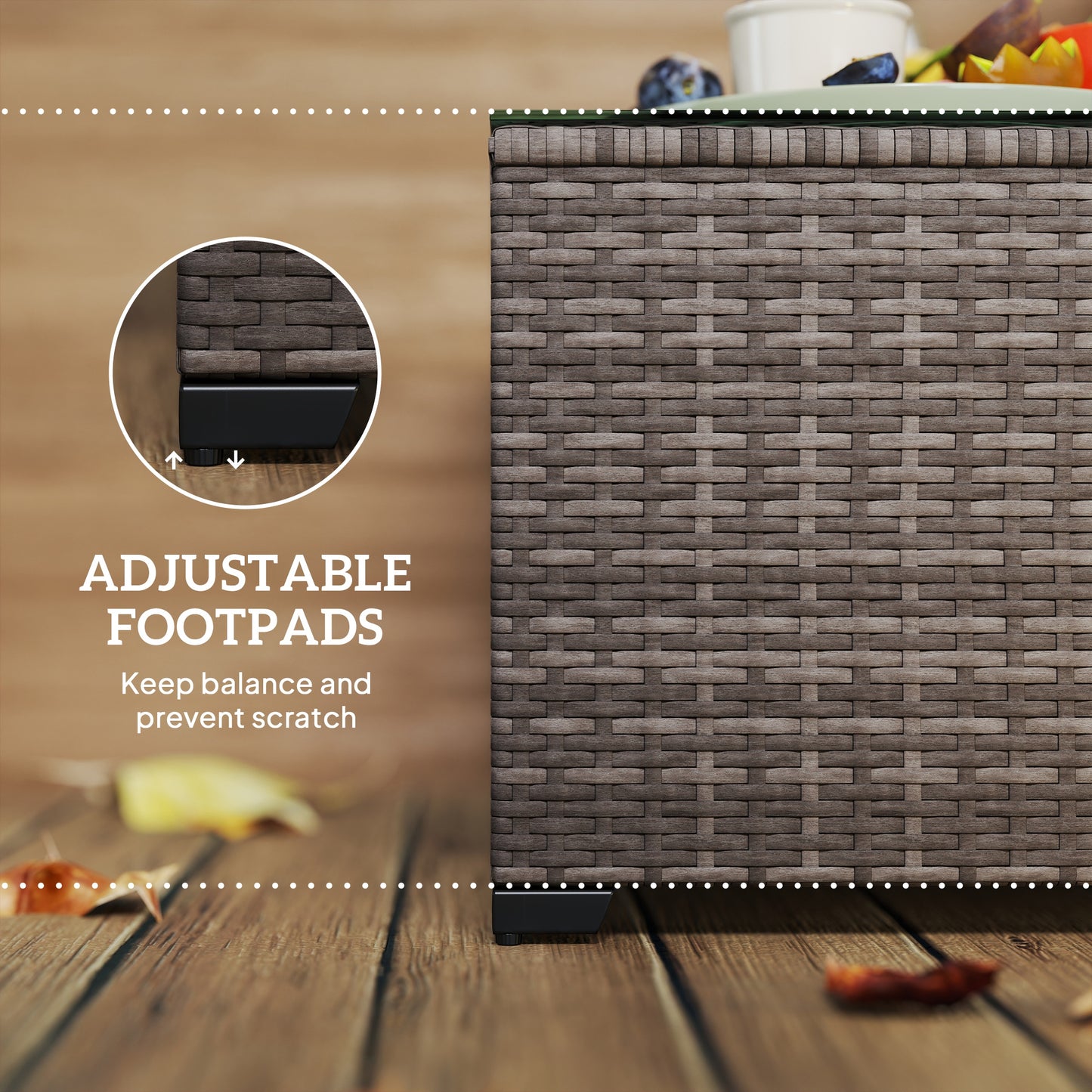 Outsunny 62 X 62 Cm Glass Top Rattan Side Table Dark Grey For Garden Patio And Outdoor Living