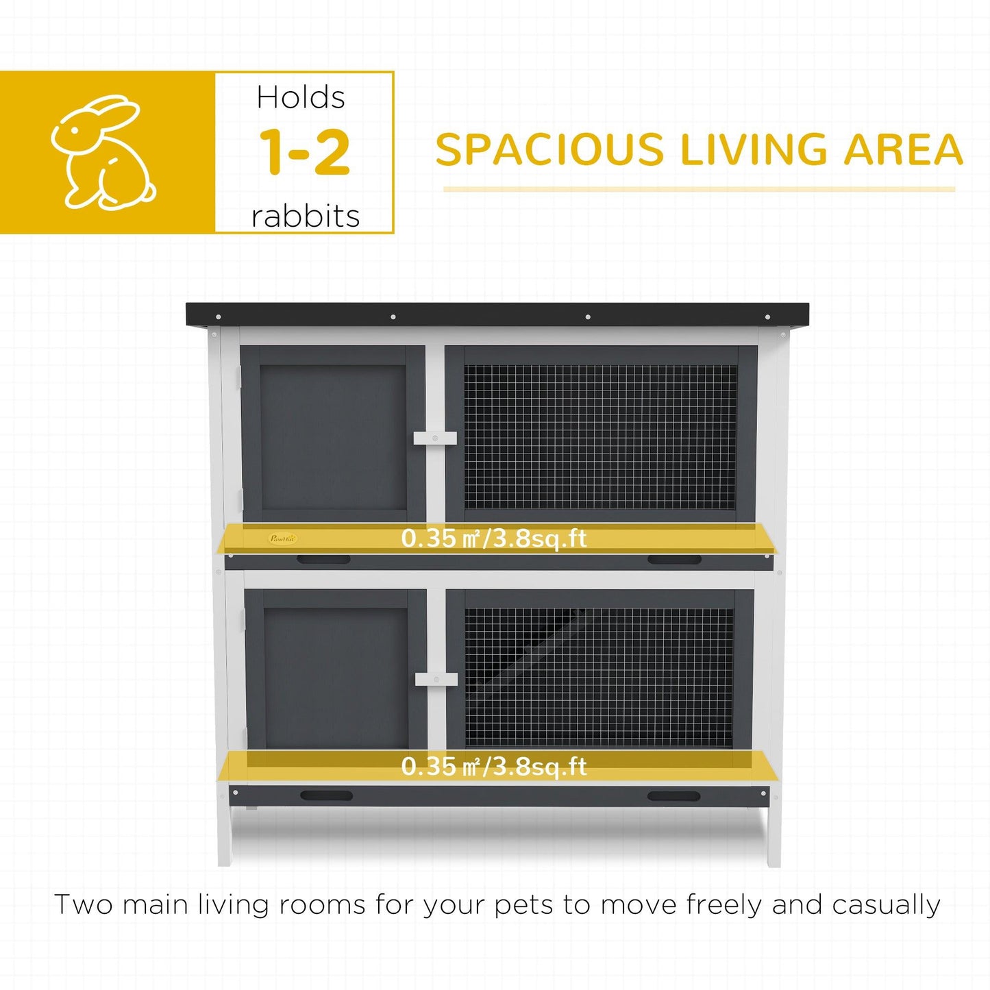 PawHut 2 Tier Rabbit Hutch Guinea Pig Pet Cage Outdoor 100x47x91cm Grey - ALL4U RETAILER LTD