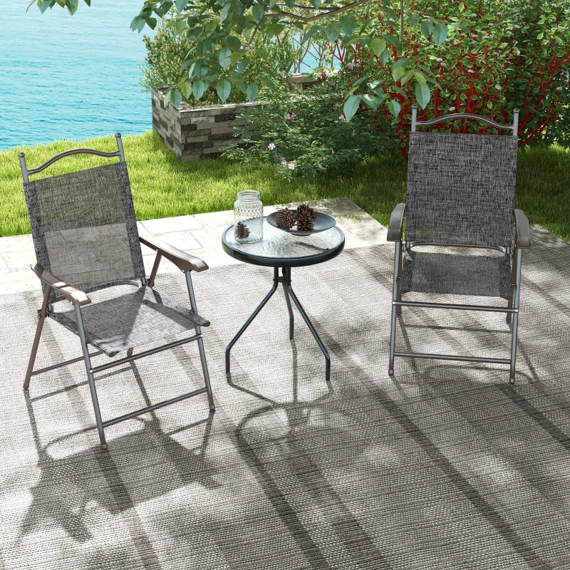 Outsunny Grey Folding Garden Chairs Set of 2 with Fabric Mesh Seats - Portable Outdoor Seating - ALL4U RETAILER LTD