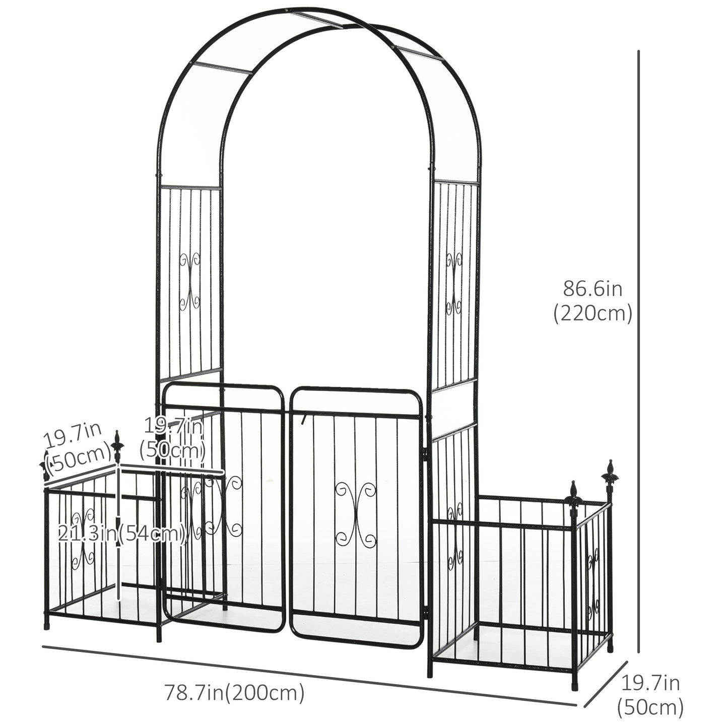 Outsunny Metal Garden Arbor Arch With Double Doors And Two Side Planter Baskets Climbing Vine Frame Black