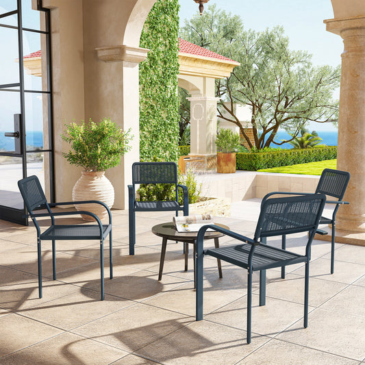 Outsunny Set Of 4 Stackable Rattan Chairs With Armrests Weather Resistant And Lightweight For Patio Balcony Dark Grey