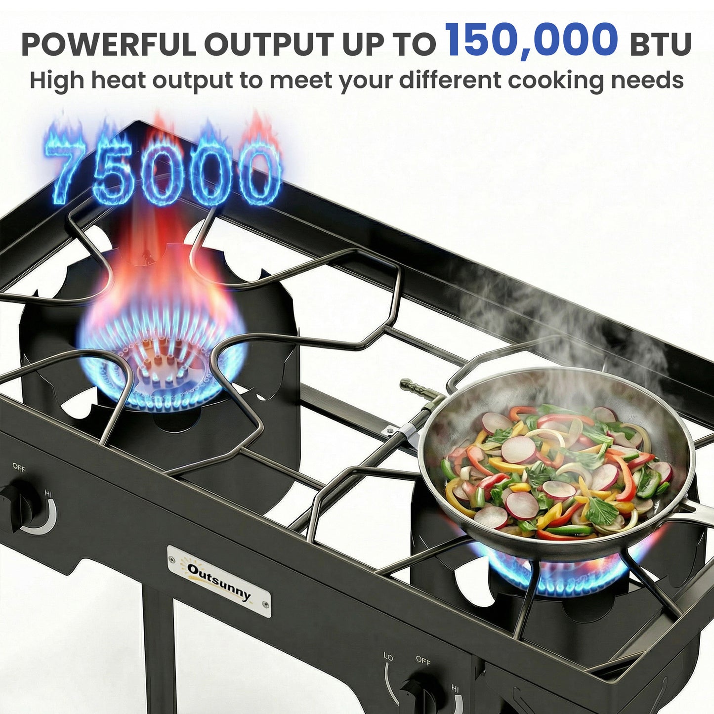 Outsunny Double Burner Camping Stove 150,000 BTU High Pressure Gas Stove With Detachable Legs Black