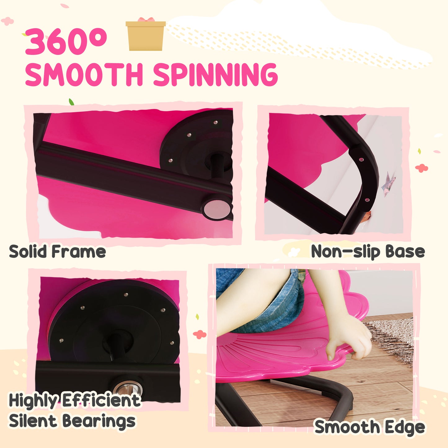 AIYAPLAY Flower Shaped Sensory Spinning Chair for Kids with Non Slip Base Pink Balance and Coordination
