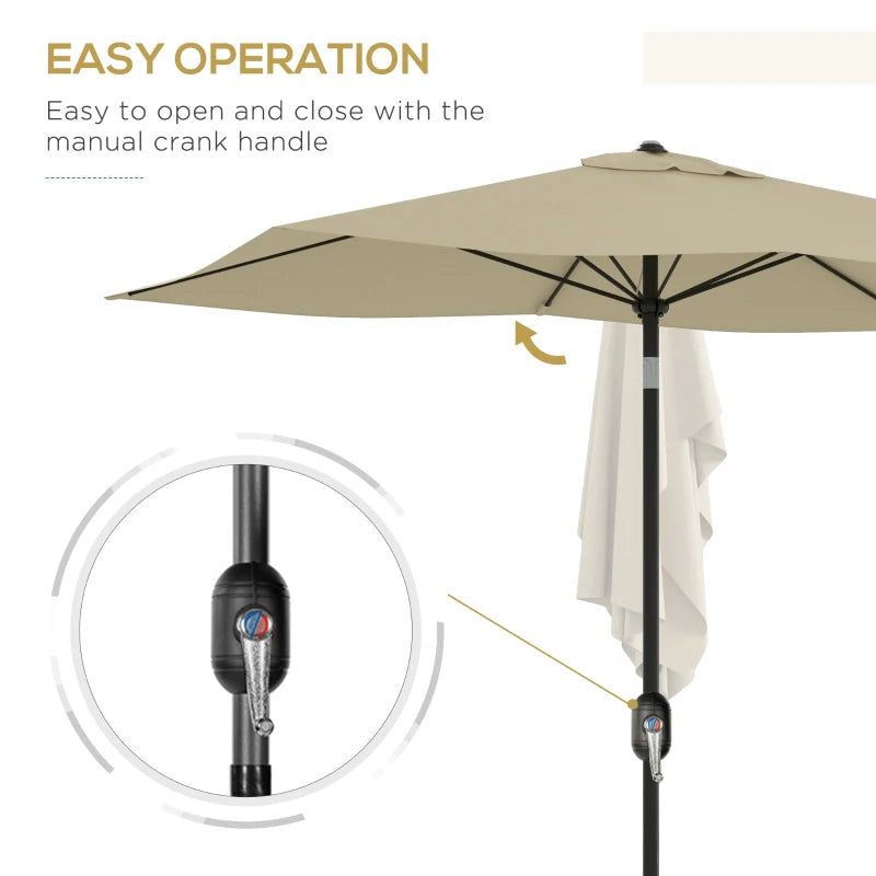 Outsunny 2x3m Rectangular Garden Parasol Umbrella - Outdoor Market Sun Shade with Crank, Tilt, 6 Ribs, Aluminium Pole - Cream White Patio Umbrella