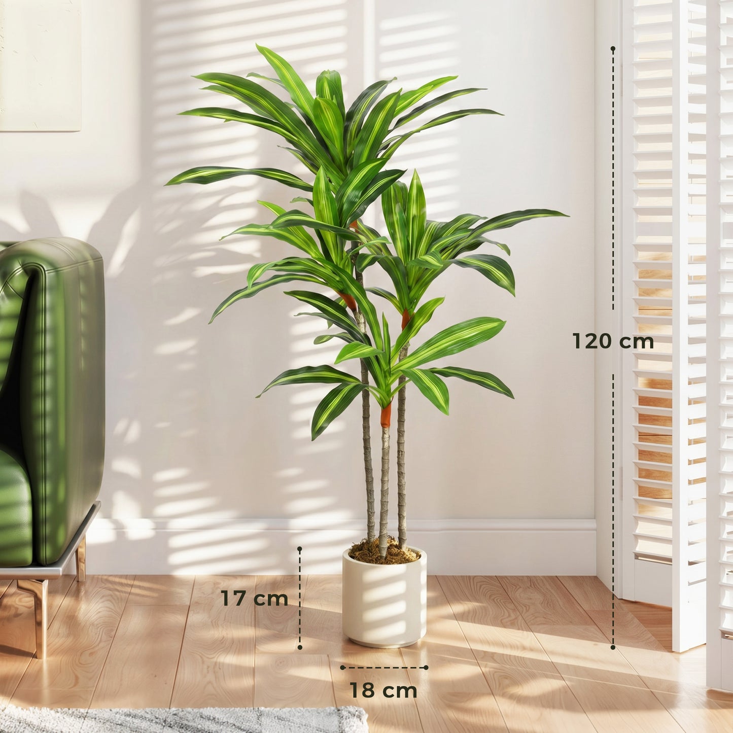 HOMCOM 120cm Lifelike Dracaena Fake Tree With Bendable Trunks And Green Leaves For Indoor Decor