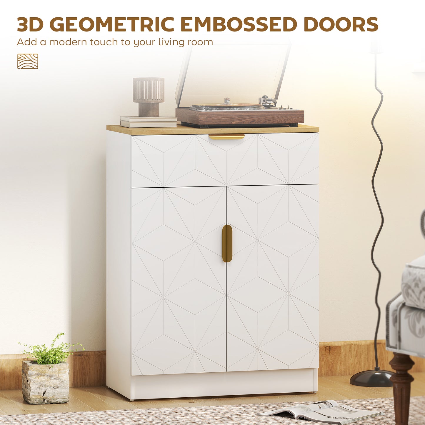 HOMCOM Sideboard Storage Cabinet With Drawer And Adjustable Shelf For Living Room Kitchen Dining Entryway White