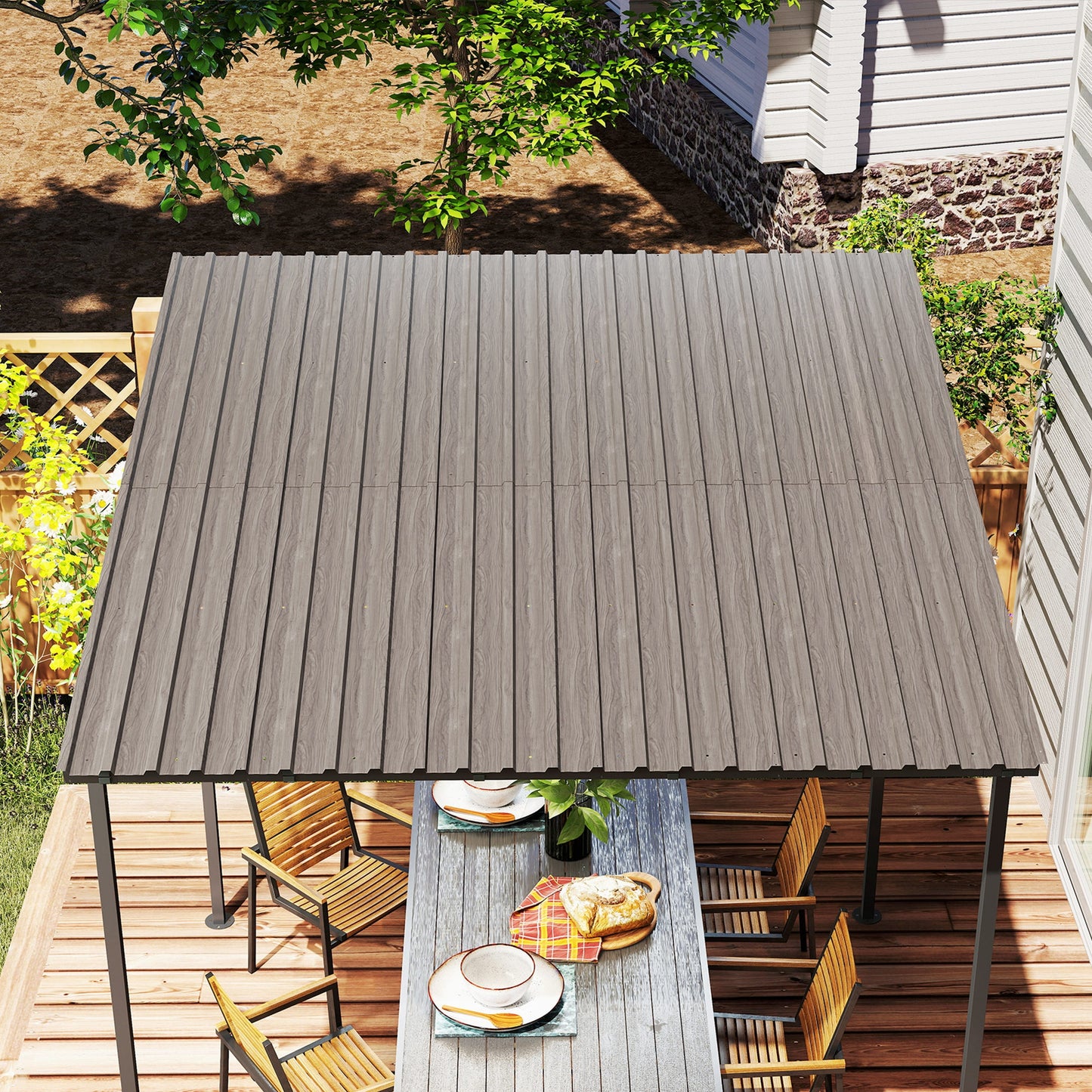 Outsunny 12 Pack Corrugated Steel Roof Panels Grey Woodgrain Pre Drilled Holes Galvanised Roofing Sheets For Repairs