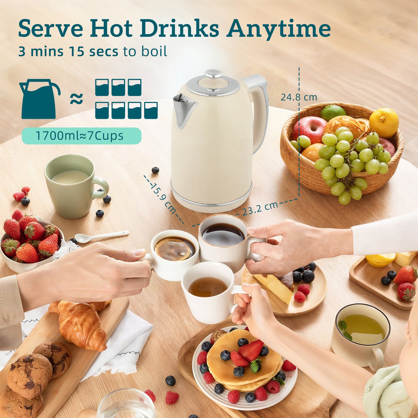 HOMCOM Polished Retro Kettle And Toaster Set Cream With 40-100 Celsius Temperature Control And Memory Function