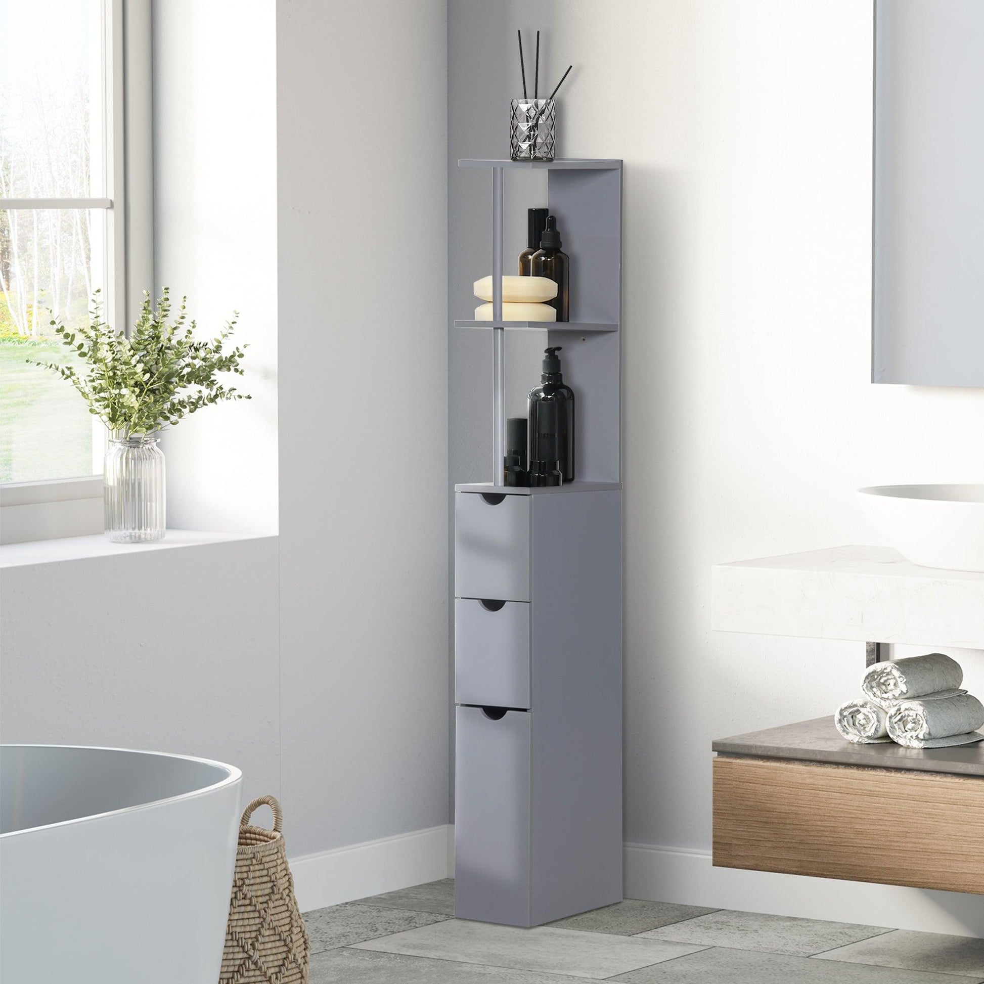 HOMCOM Tall Bathroom Cabinet, Bathroom Storage Cabinet W/ Shelf, Drawers, Grey - ALL4U RETAILER LTD