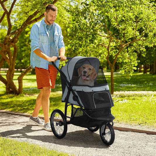 PawHut Pet Stroller Jogger for Small/Medium Dogs, Foldable Cat Pram with Adjustable Canopy - ALL4U RETAILER LTD