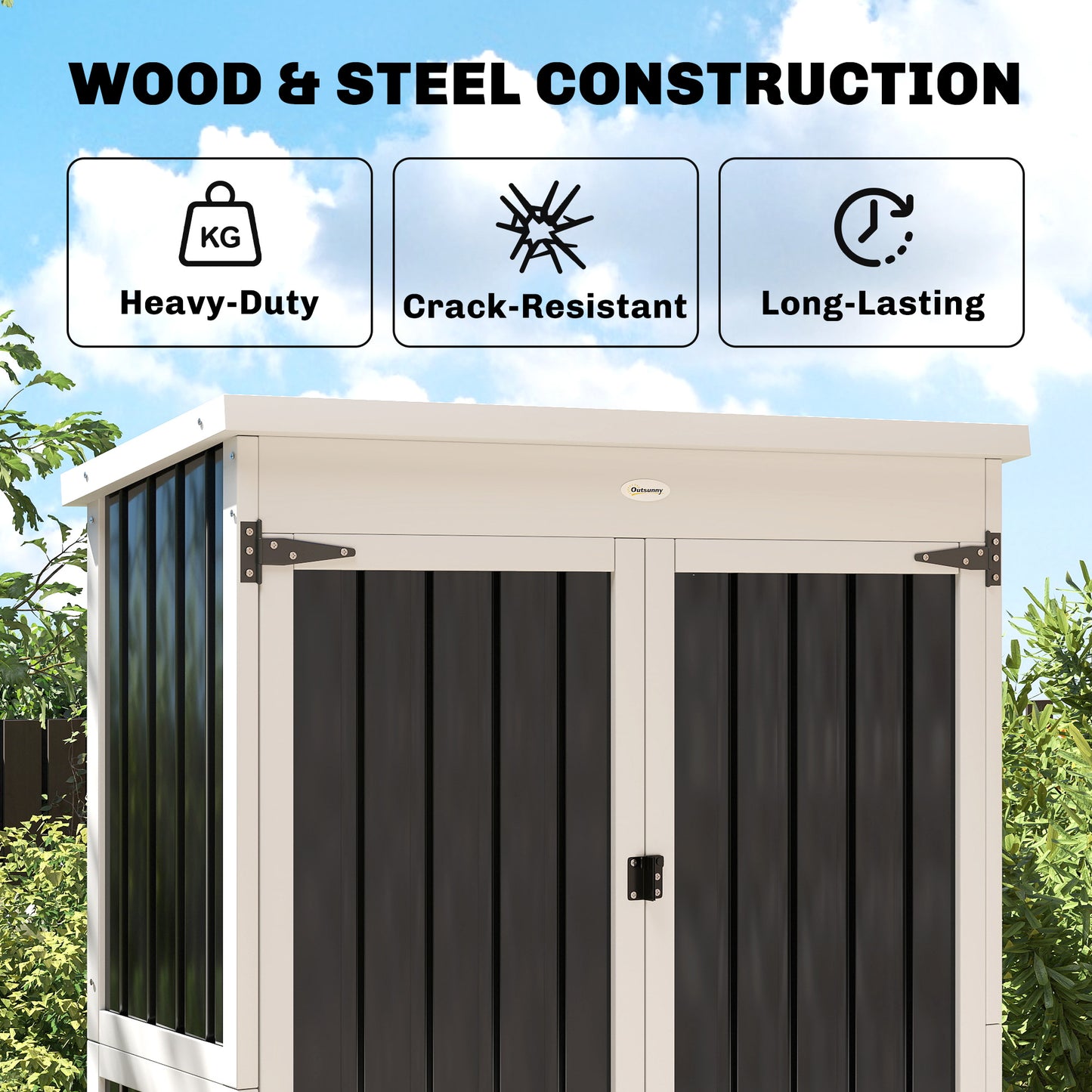 Outsunny Outdoor Storage Cabinet With Removable Shelves Garden Tool Shed Asphalt Roof White And Black